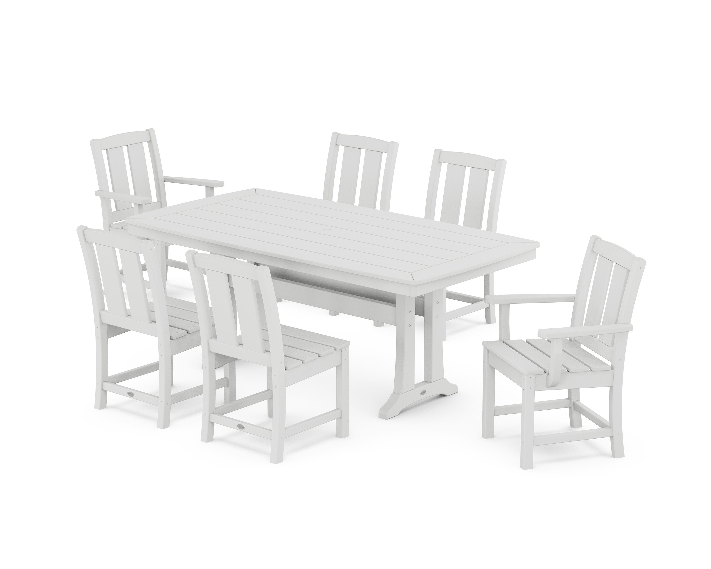 Mission 7-Piece Dining Set with Trestle Legs in White