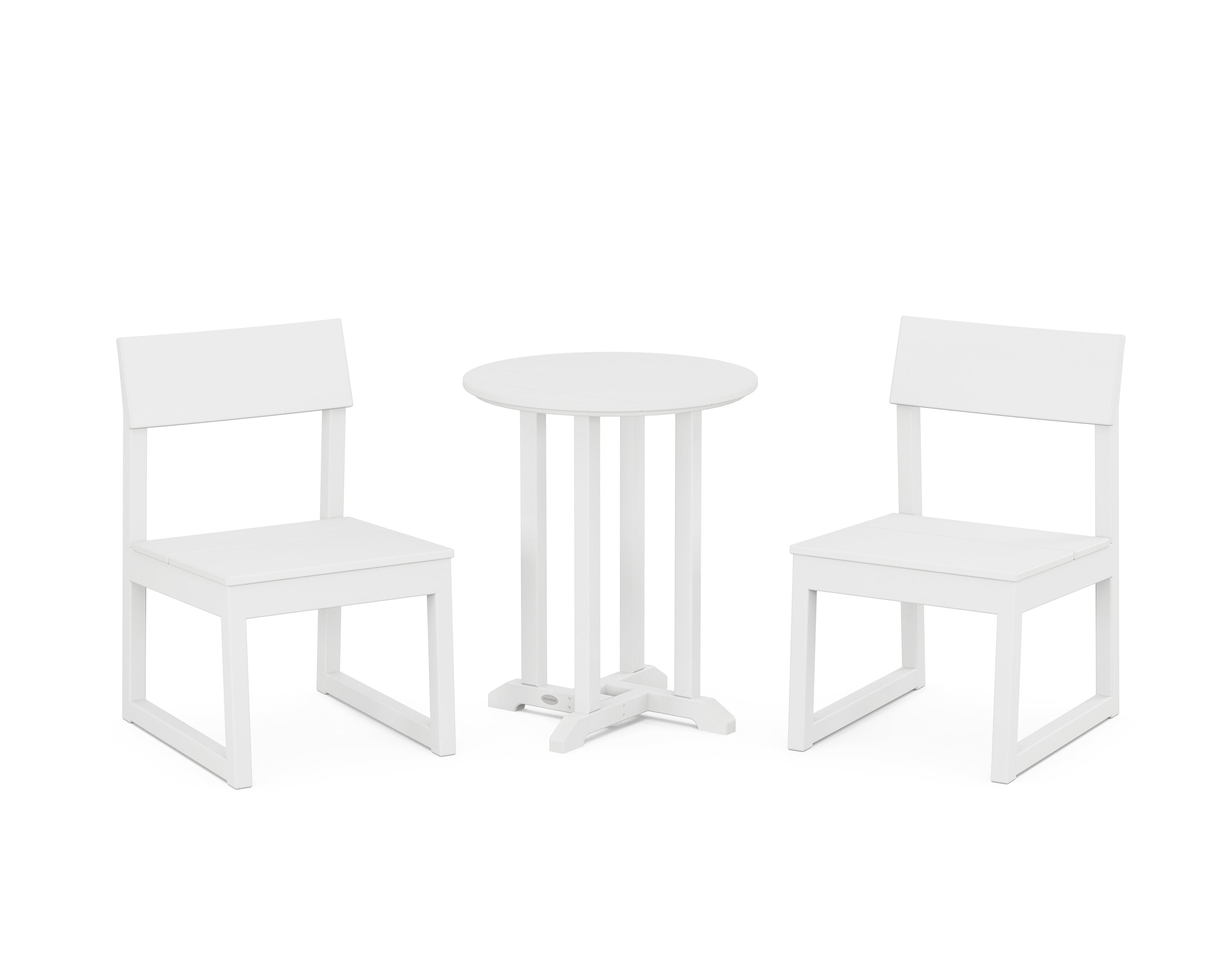 EDGE Side Chair 3-Piece Round Bistro Dining Set in White