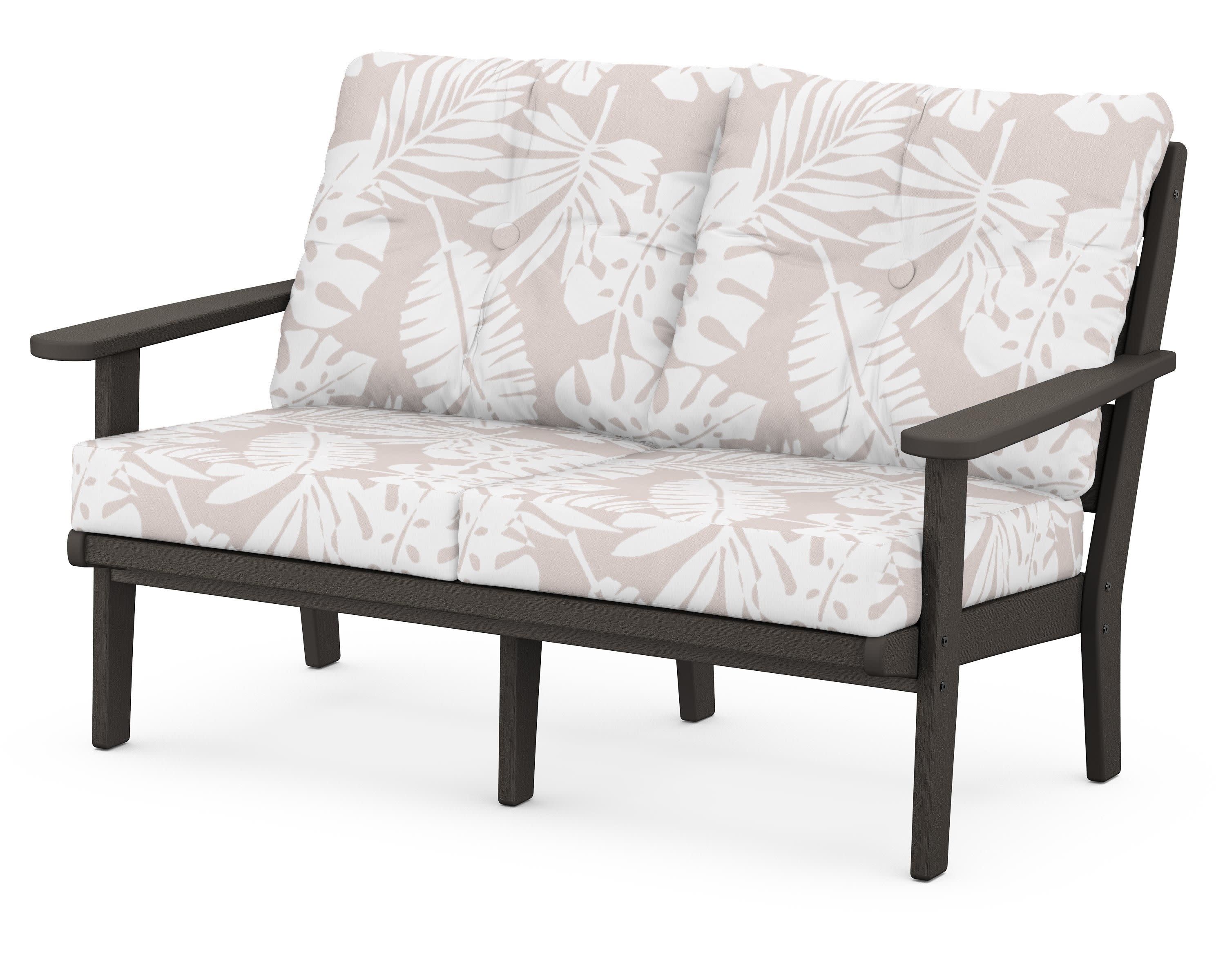 Lakeside Deep Seating Loveseat in Vintage Coffee / Leaf Dune Burlap