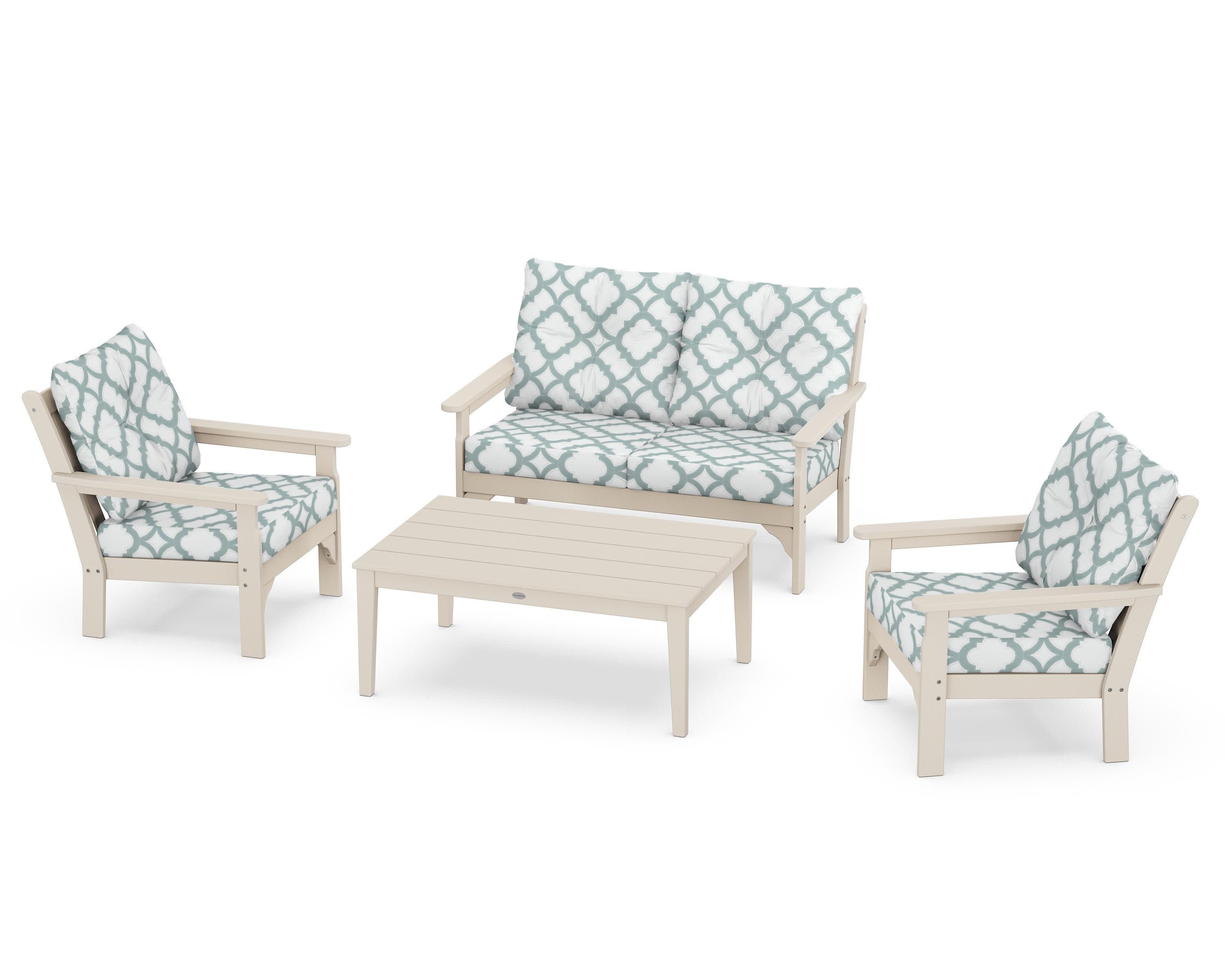 Vineyard 4-Piece Deep Seating Set in Sand / Trellis Glacier Spa