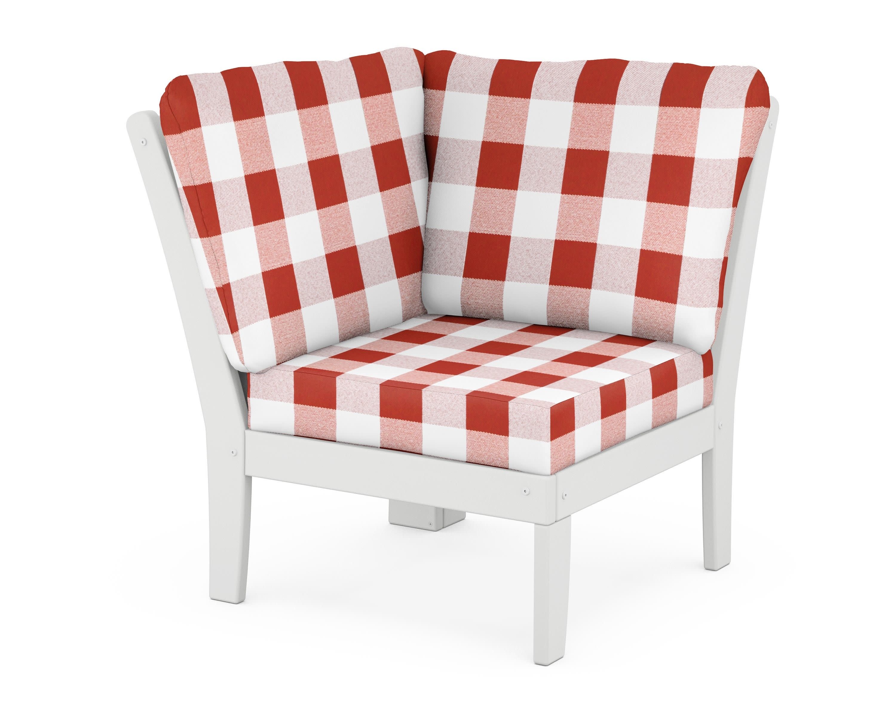 Braxton Modular Corner Chair in White / Buffalo Plaid Crimson