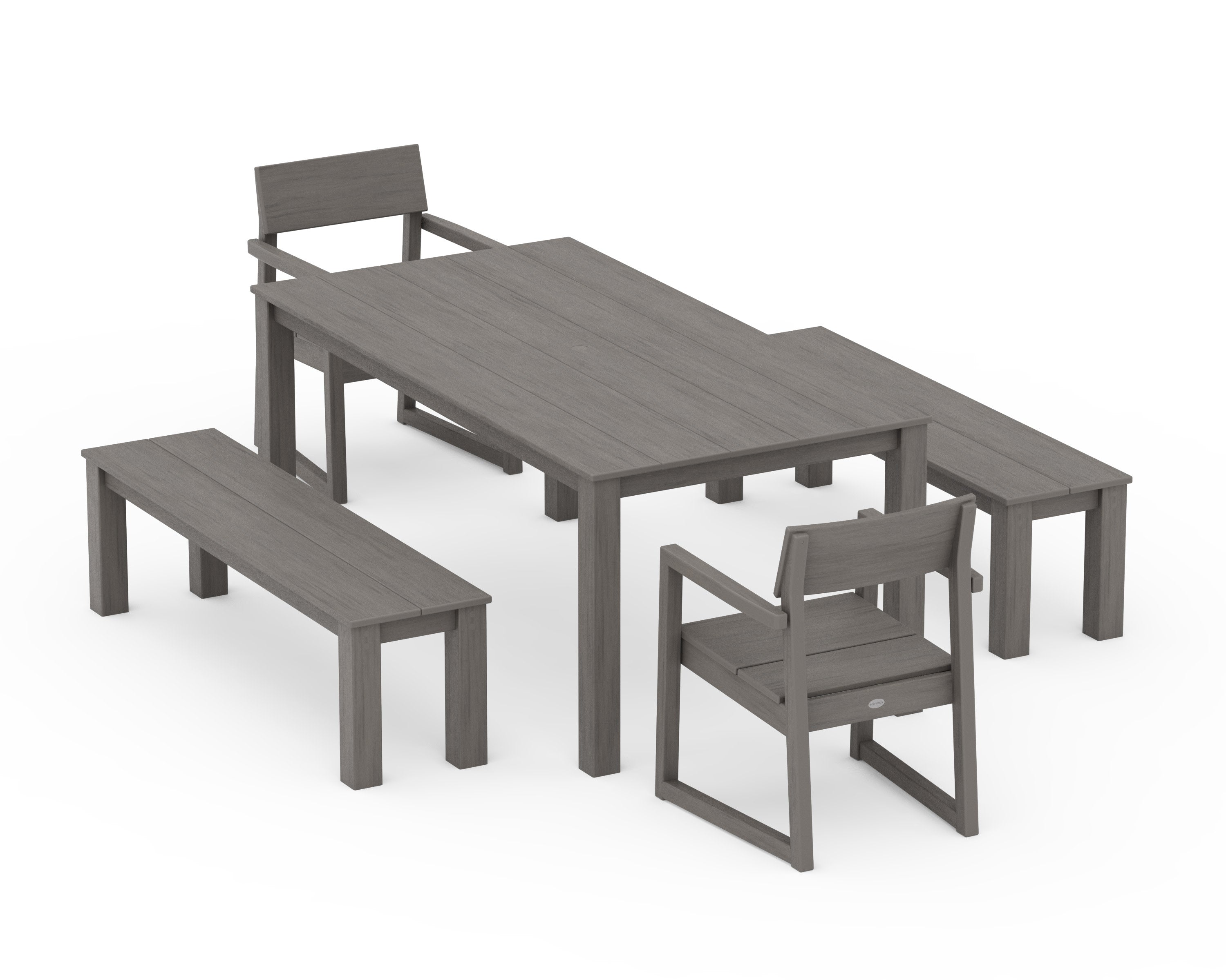 EDGE 5-Piece Parsons Dining Set with Benches in Driftwood