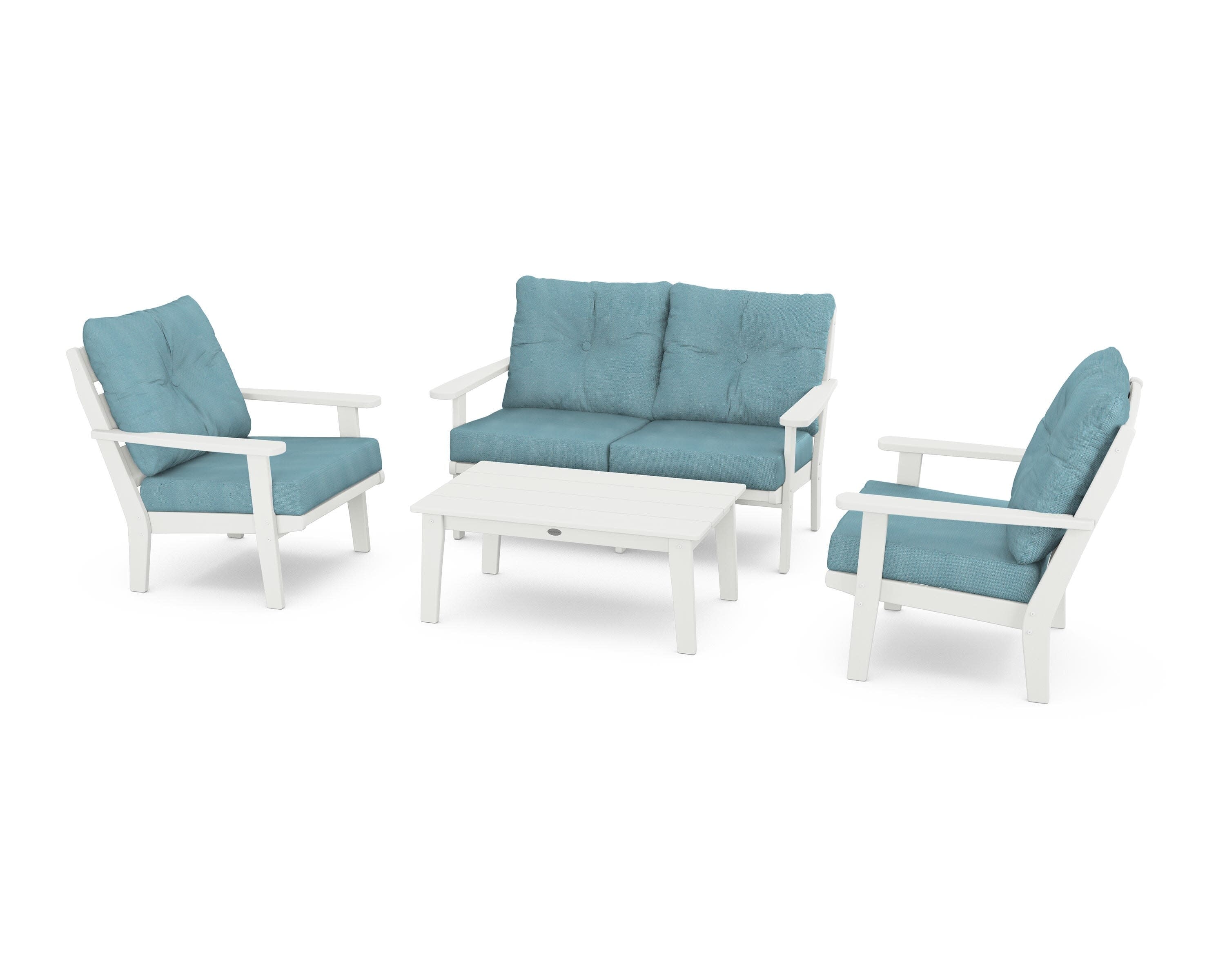 Lakeside 4-Piece Deep Seating Set in Vintage White / Lattice Sky Blue