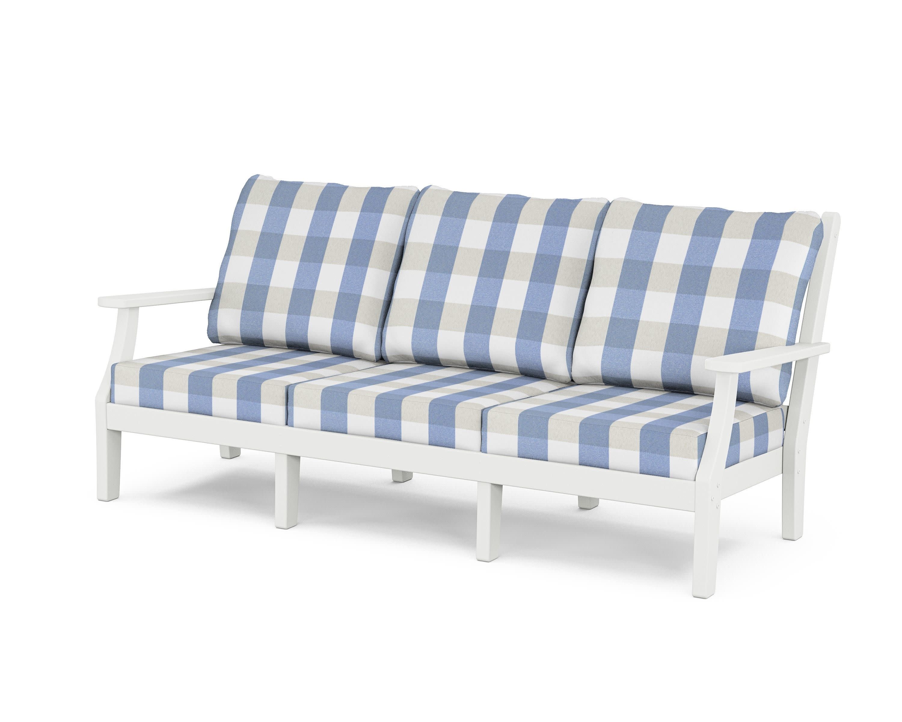 Wovendale Deep Seating Sofa in White / Buffalo Plaid Sky Blue