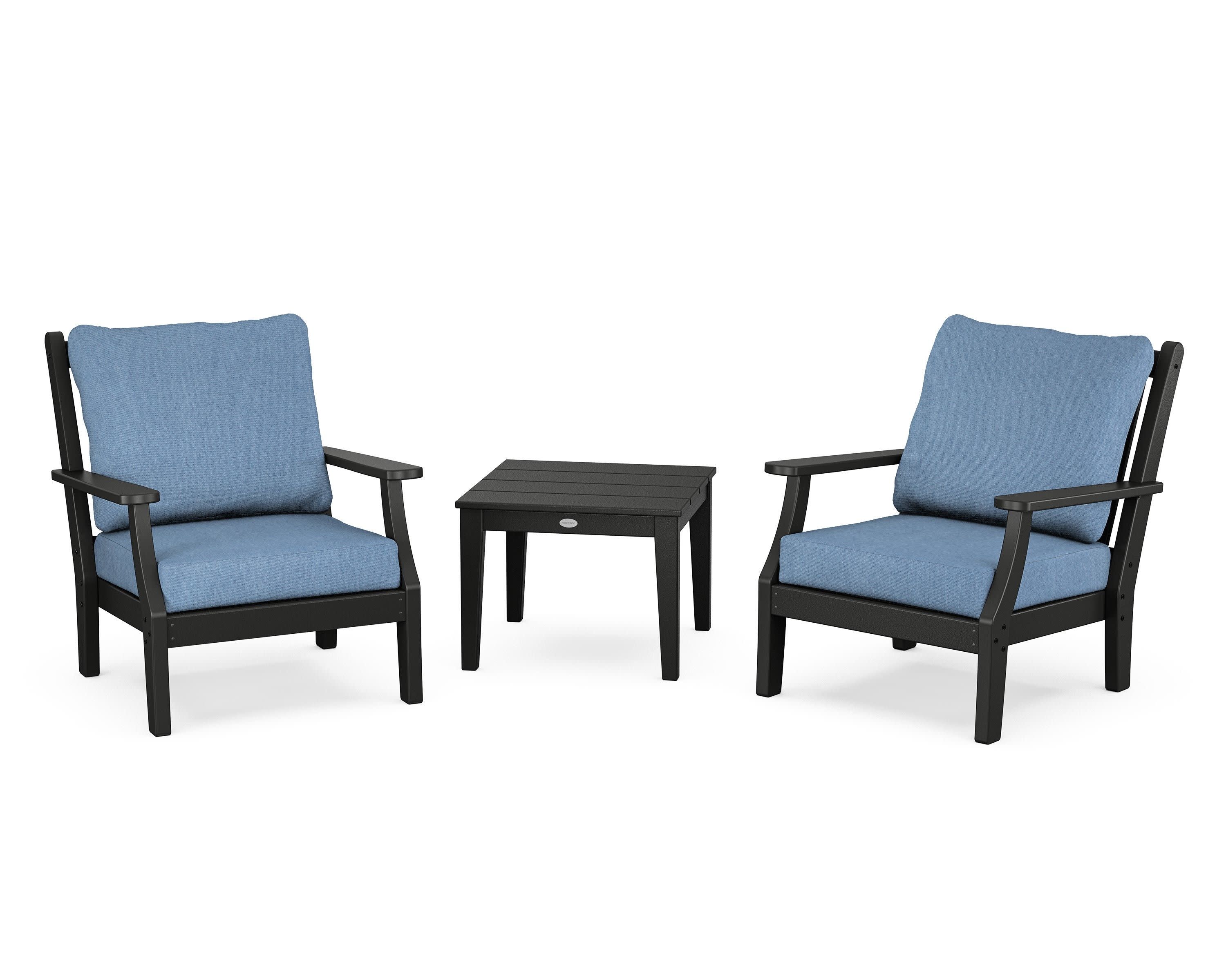 Wovendale 3-Piece Deep Seating Set in Black / Sky Blue