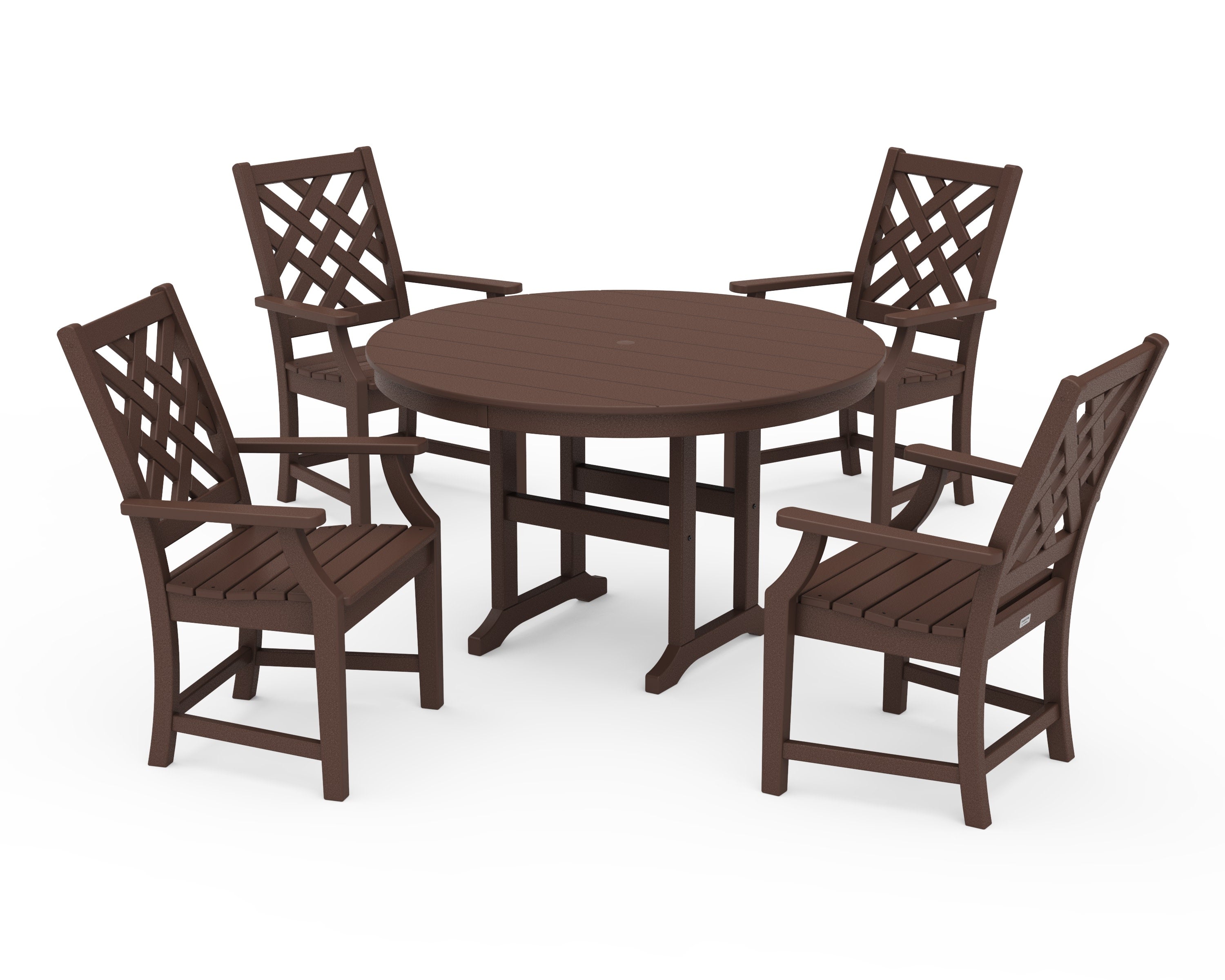 Wovendale 5-Piece Round Farmhouse Dining Set in Mahogany