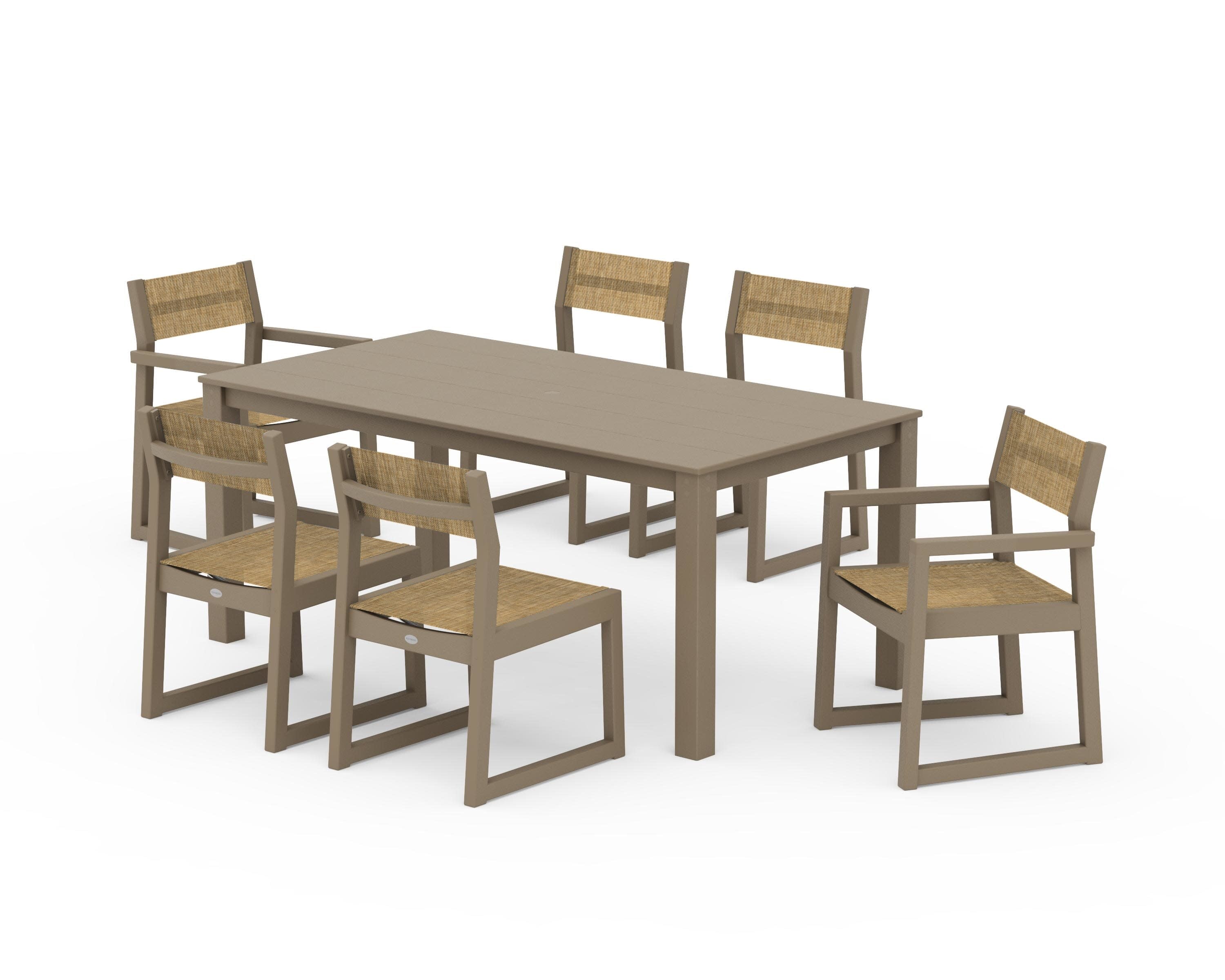 EDGE Sling 7-Piece Parsons Dining Set in Vintage Sahara / Burlap Sling