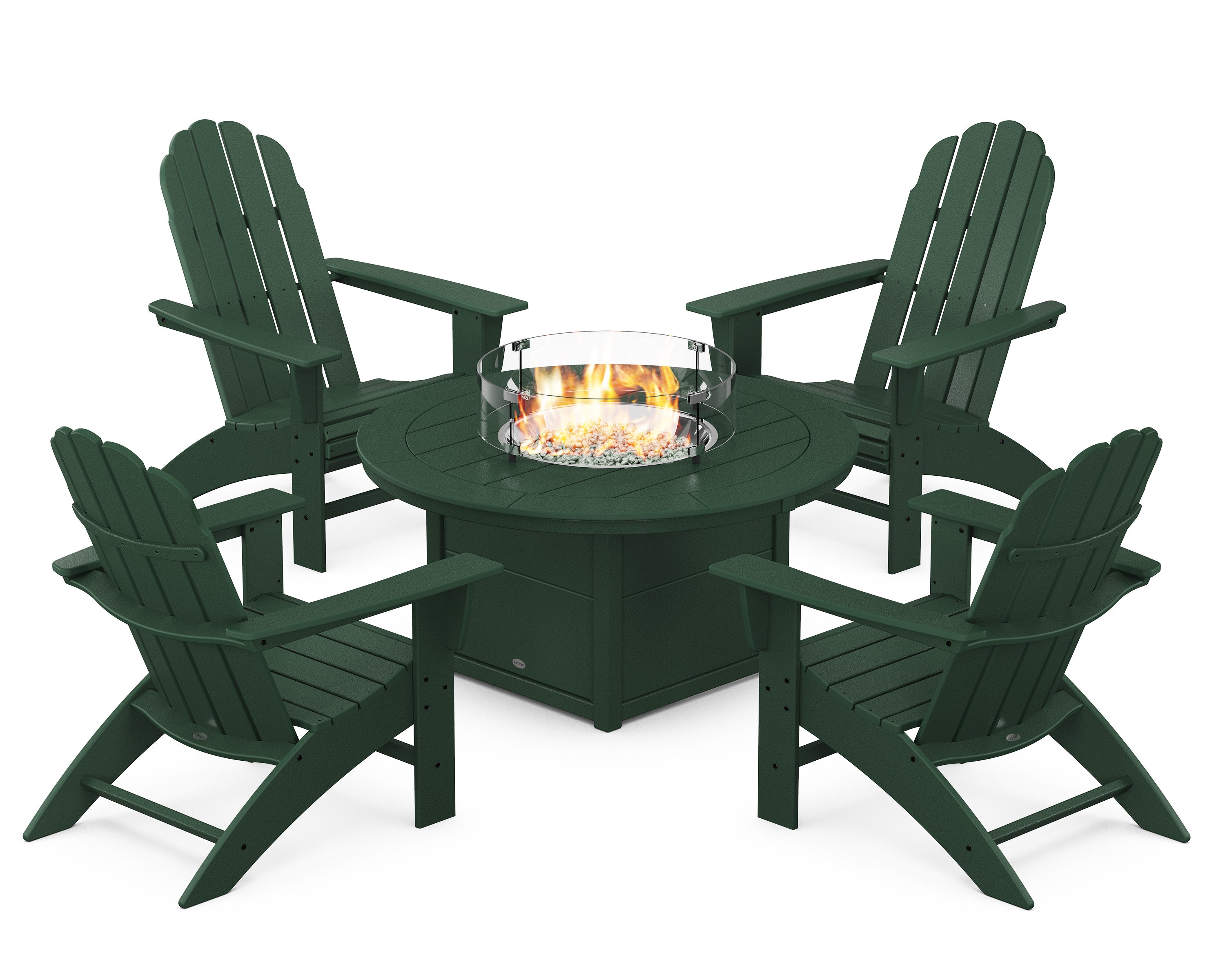 Vineyard Curveback Adirondack 5-Piece Conversation Set with Fire Pit Table in Green