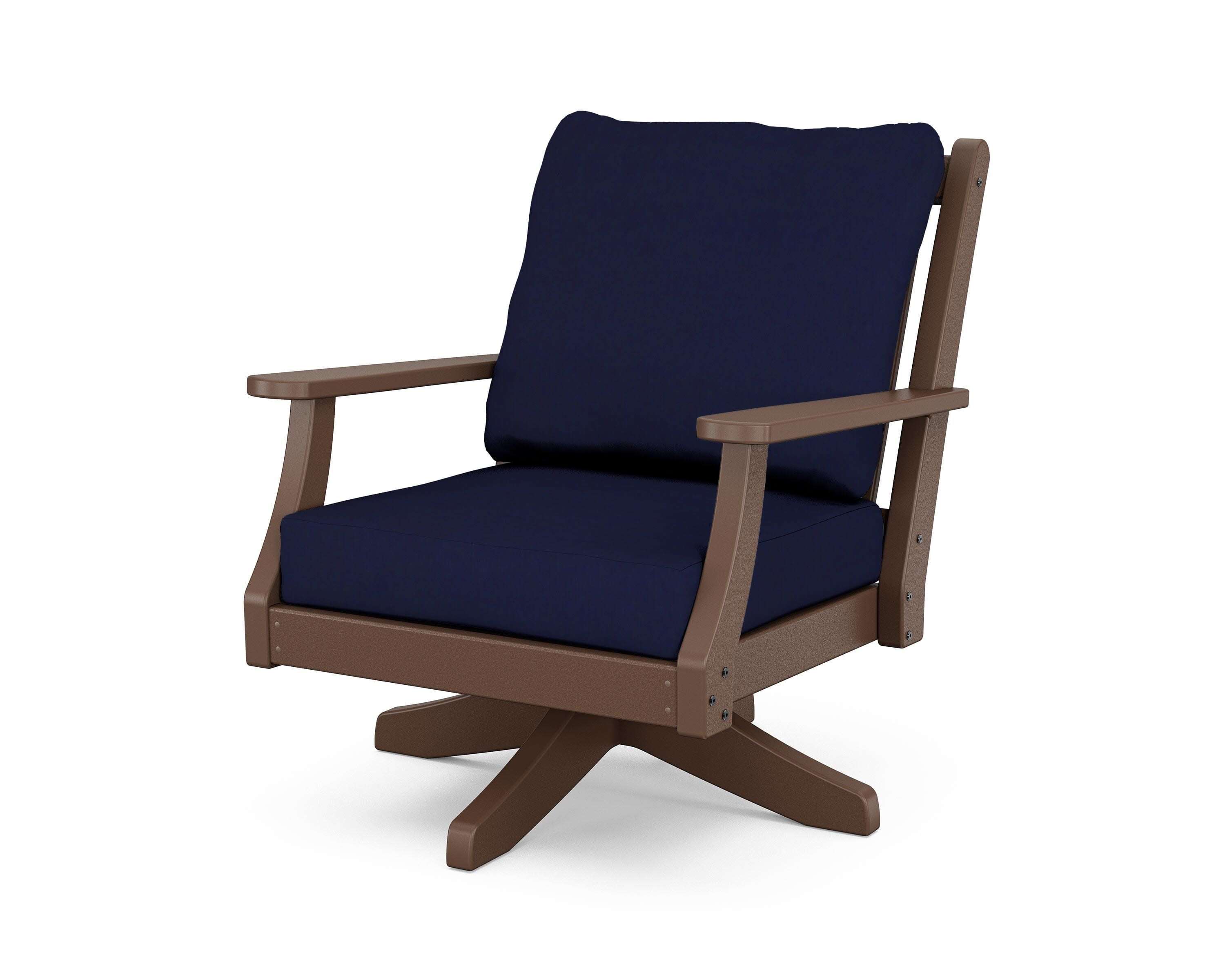 Wovendale Deep Seating Swivel Chair in Mahogany / Navy