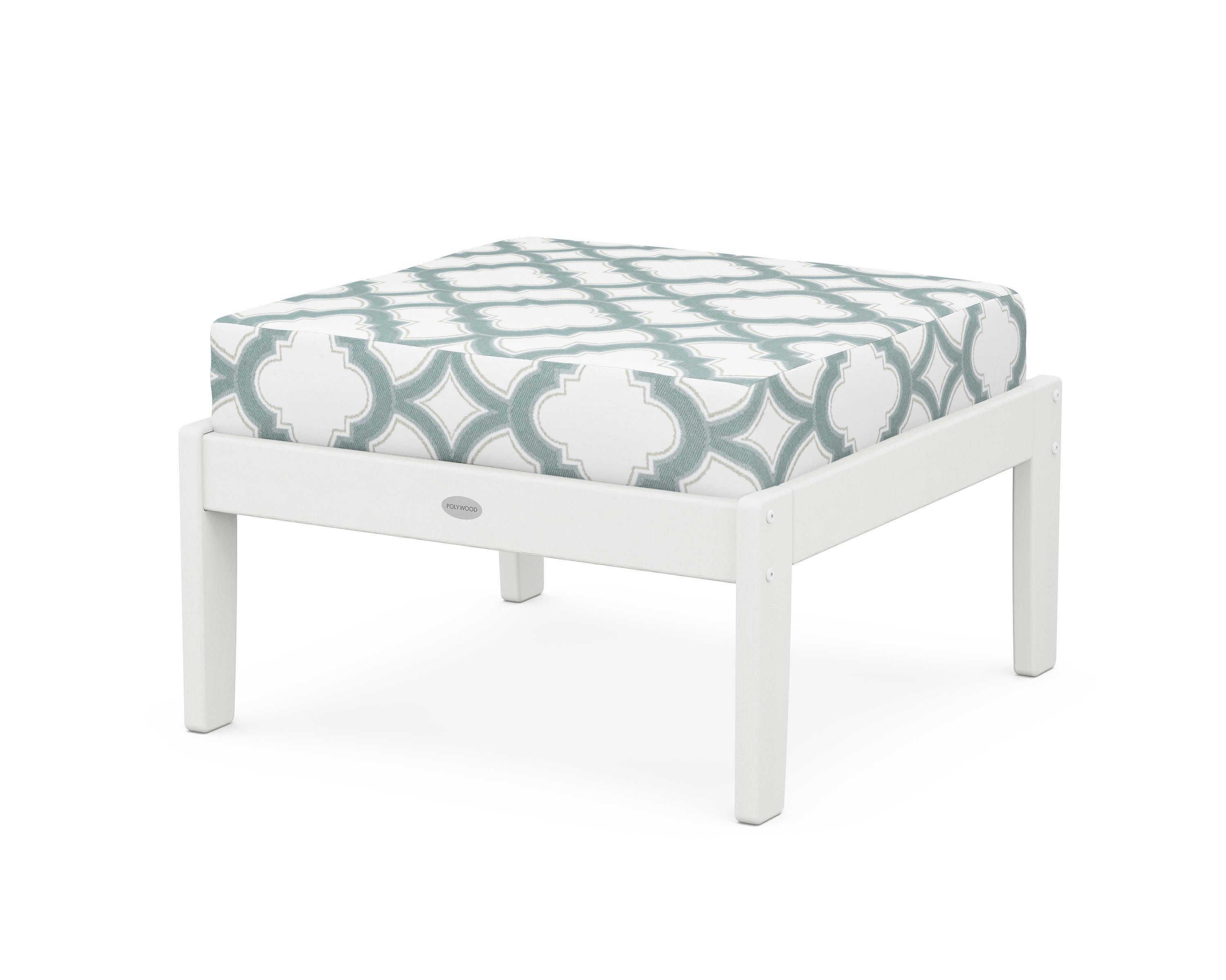 Braxton Deep Seating Ottoman in Vintage White / Trellis Glacier Spa