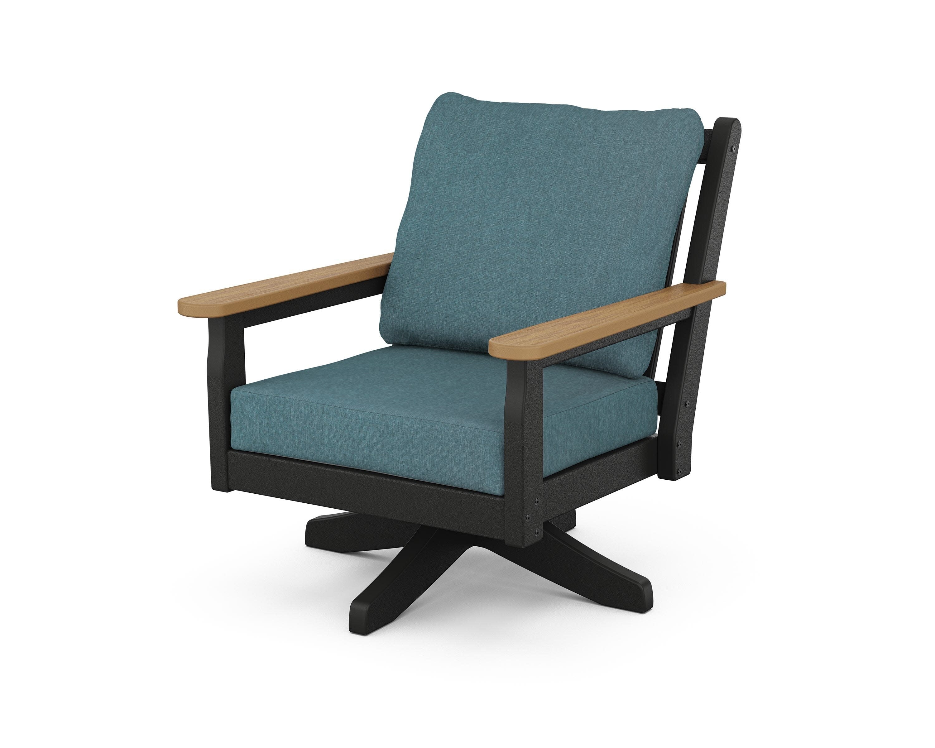 Chippendale Deep Seating Swivel Chair in Black / Natural / Ocean Teal