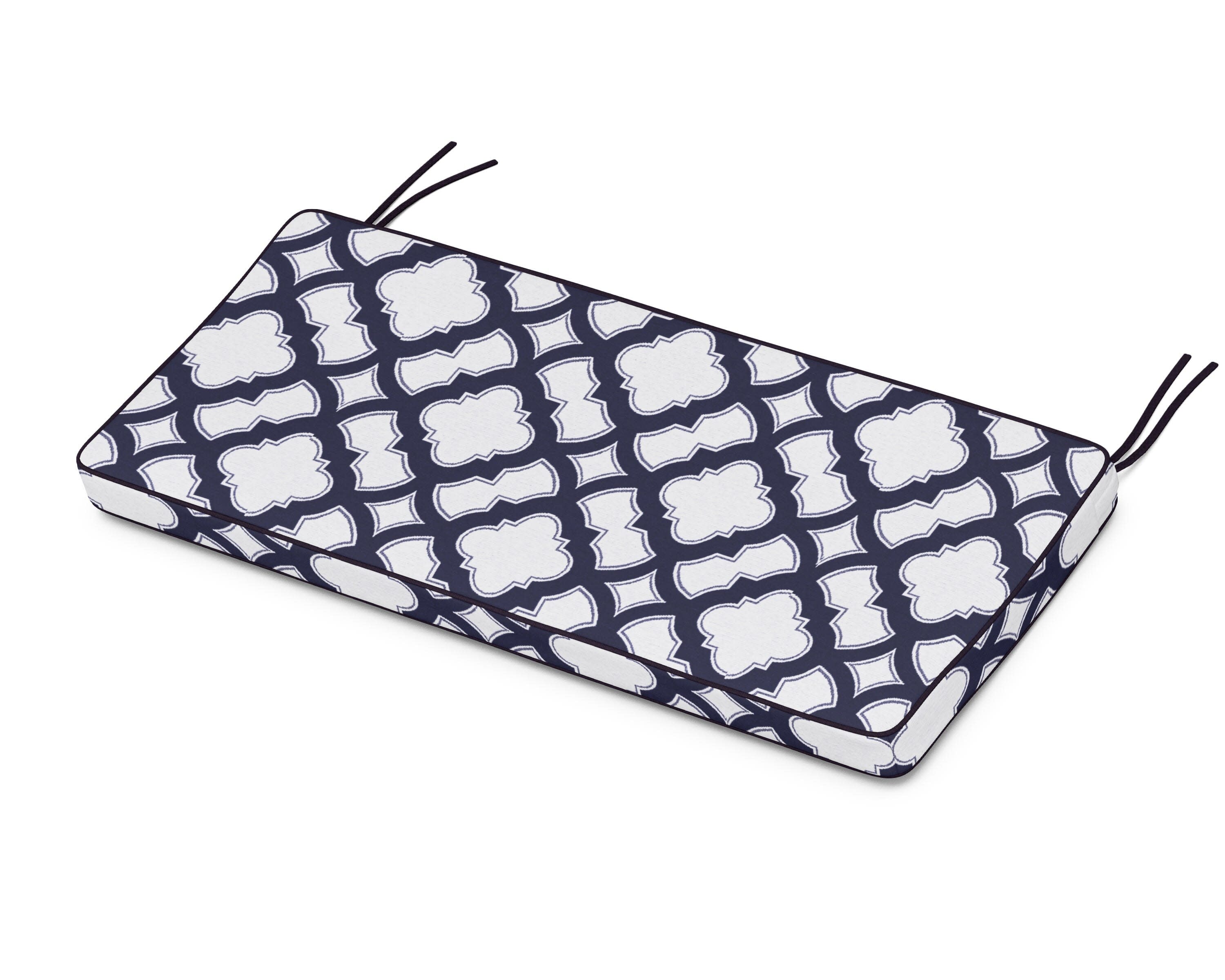 Chinoiserie Bench Seat Cushion in Trellis Navy