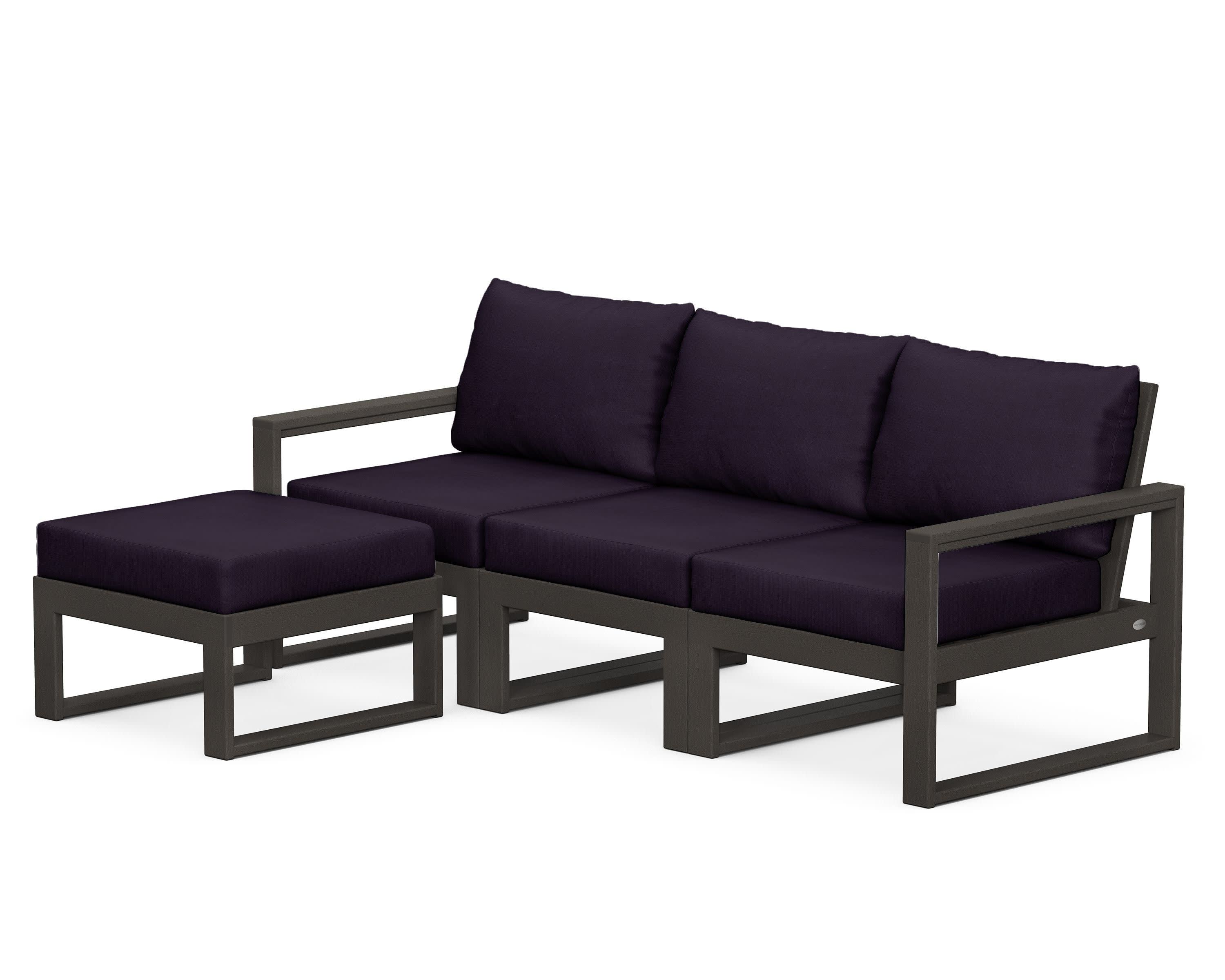 EDGE 4-Piece Modular Deep Seating Set with Ottoman in Vintage Coffee / Navy Linen