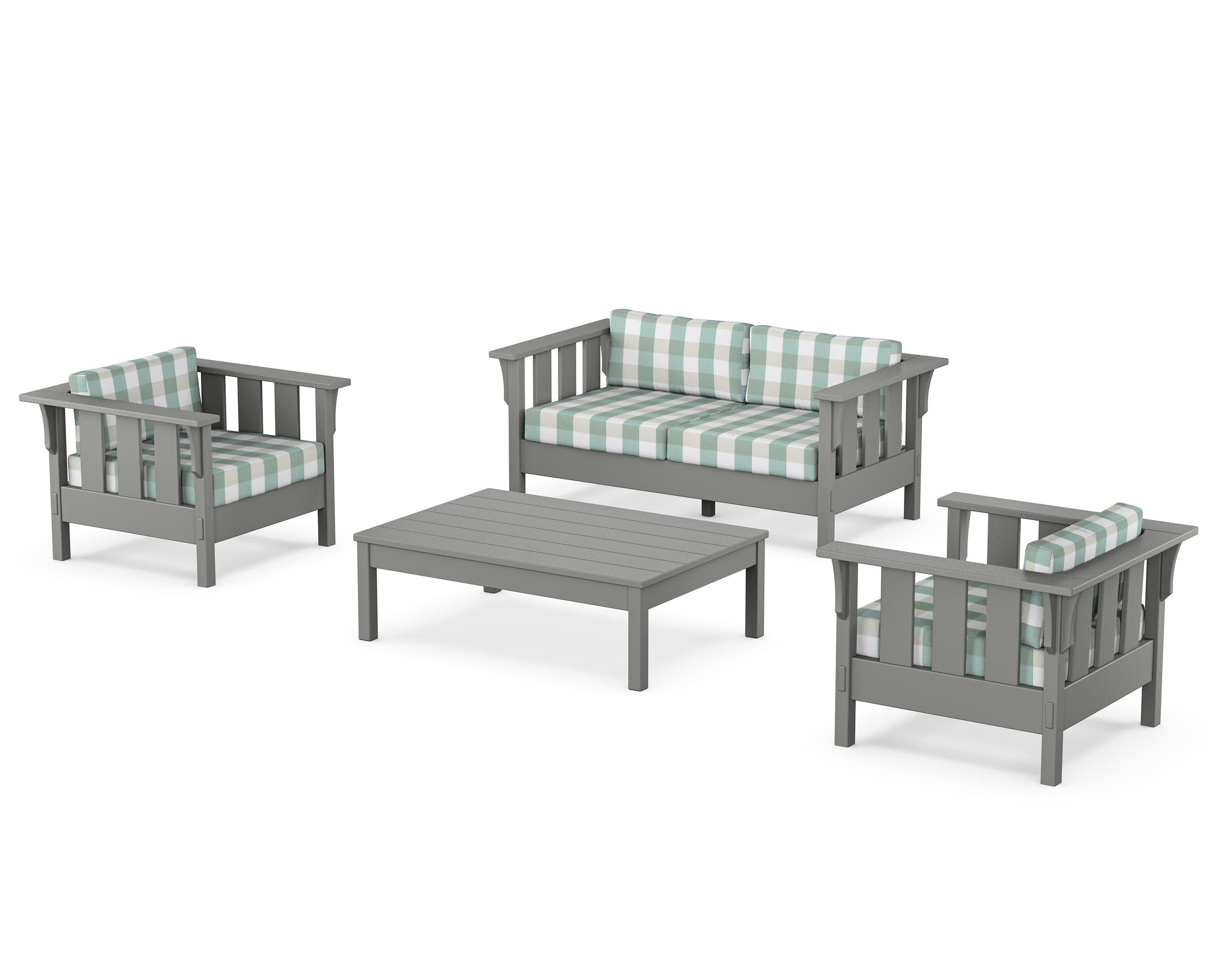 Acadia 4-Piece Deep Seating Set with Loveseat in Slate Grey / Buffalo Plaid Glacier Spa