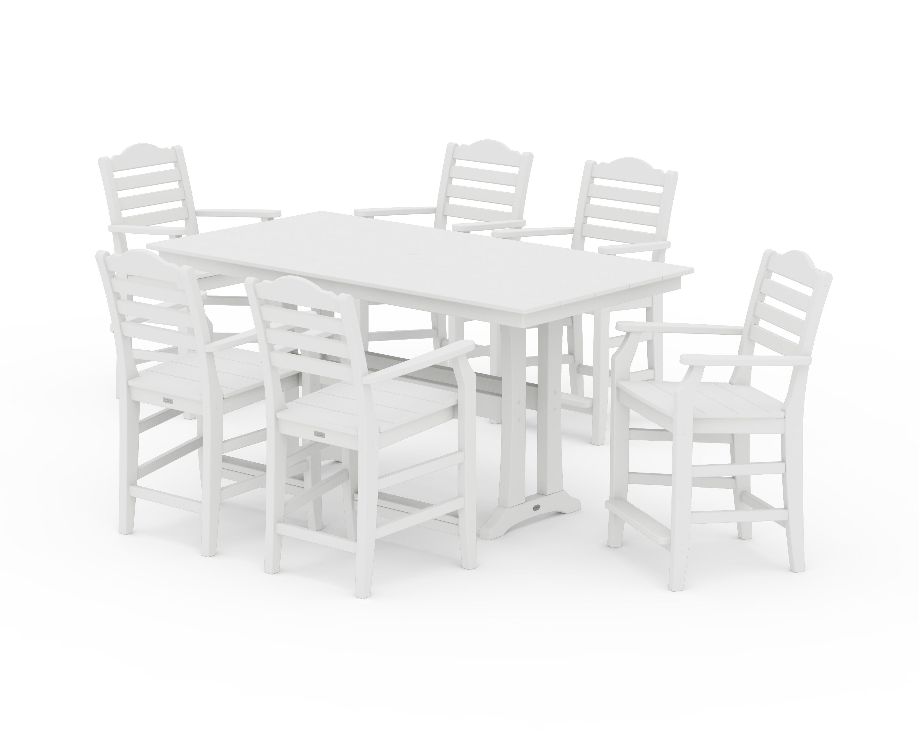 Savannah Arm Chair 7-Piece Farmhouse Counter Set with Trestle Legs in White