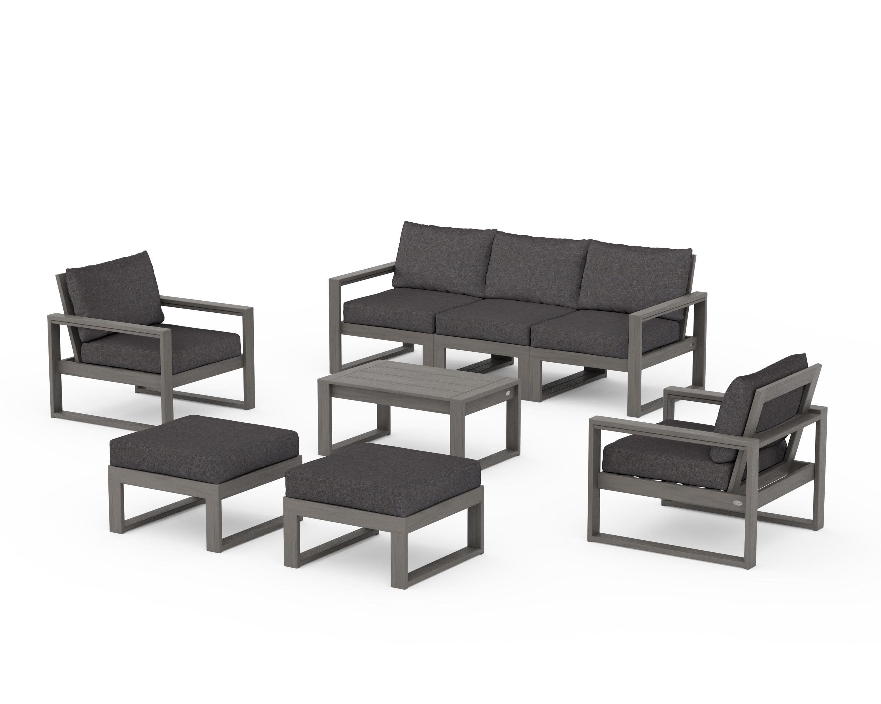 EDGE Sectional 8-Piece Lounge Sofa Set in Driftwood / Ash Charcoal