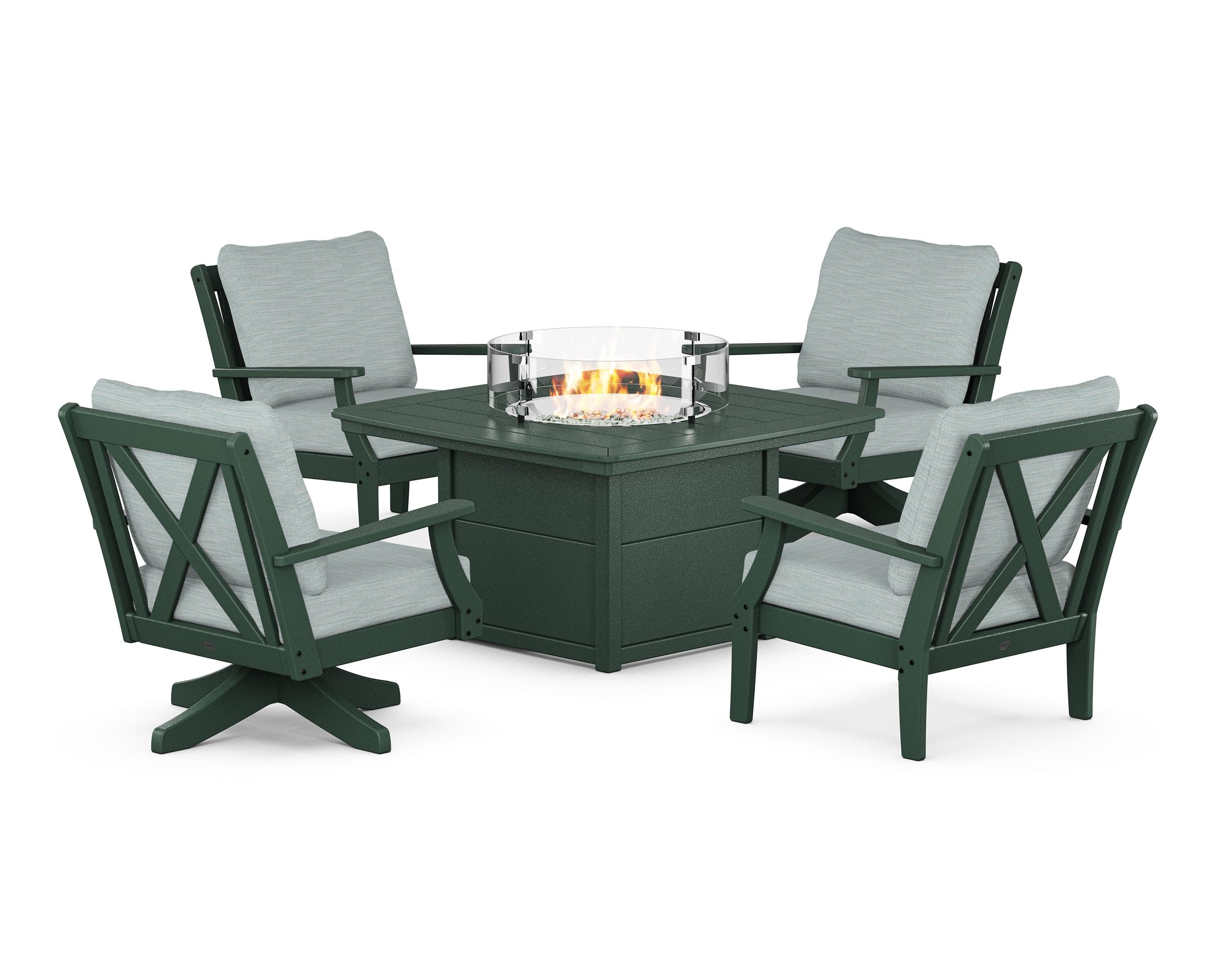 Braxton 5-Piece Deep Seating Set with Fire Table in Green / Soothe Mist