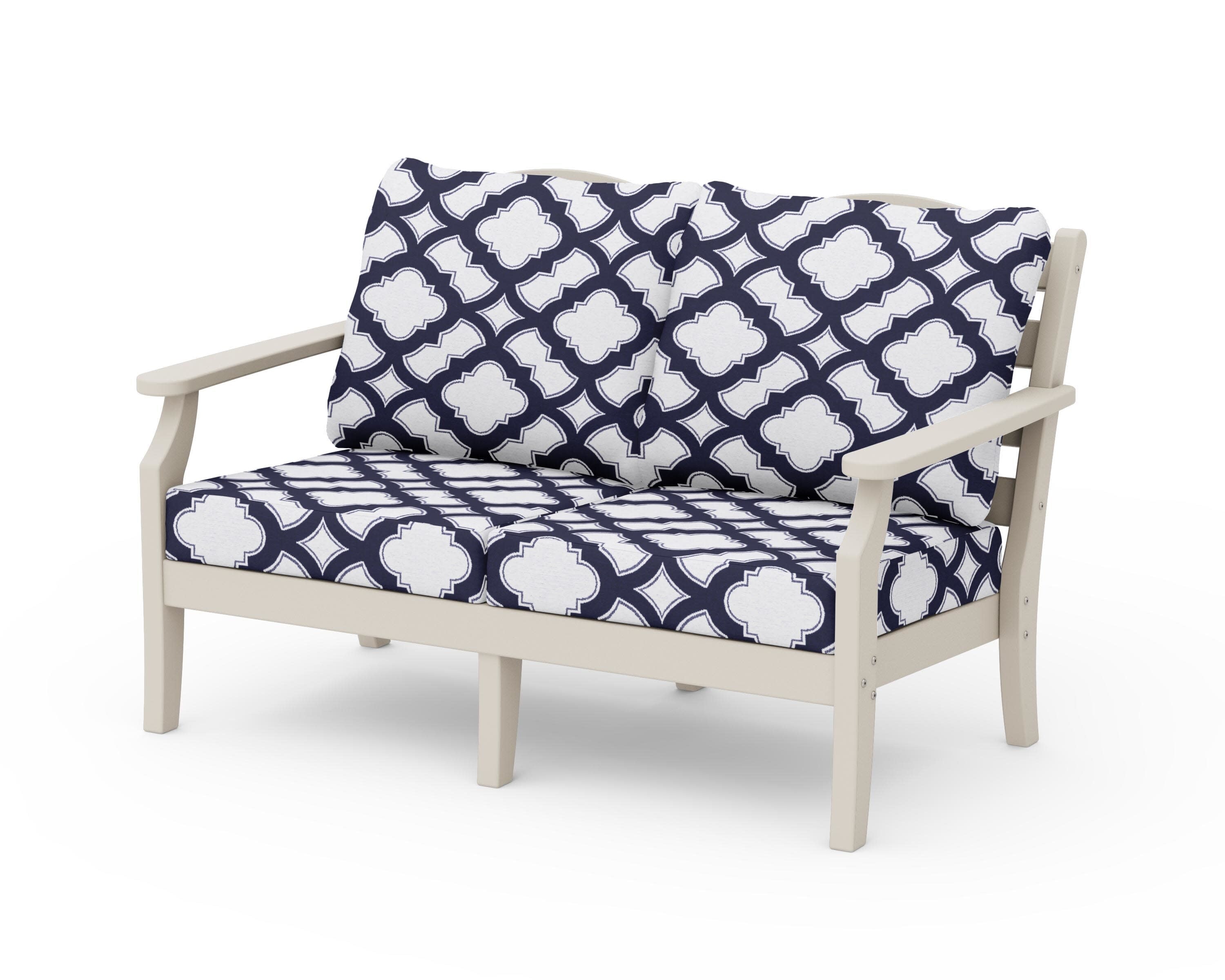 Savannah Deep Seating Loveseat in Sand / Trellis Navy