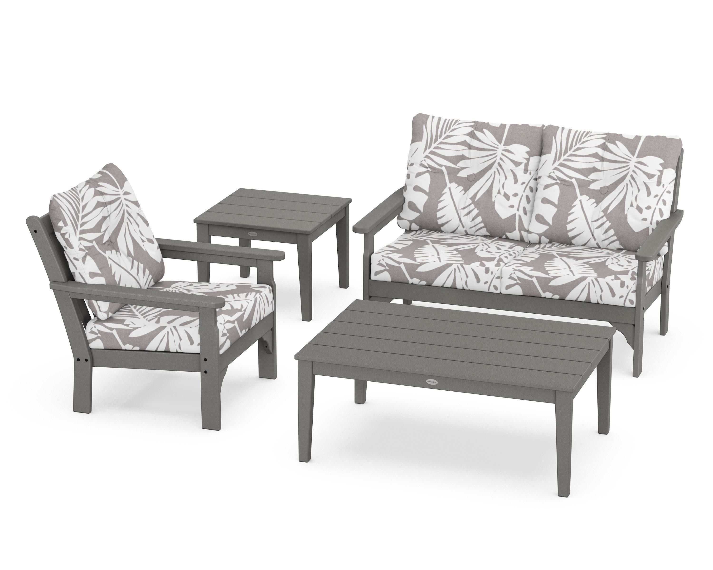 Vineyard 4-Piece Deep Seating Set in Slate Grey / Leaf Grey Mist