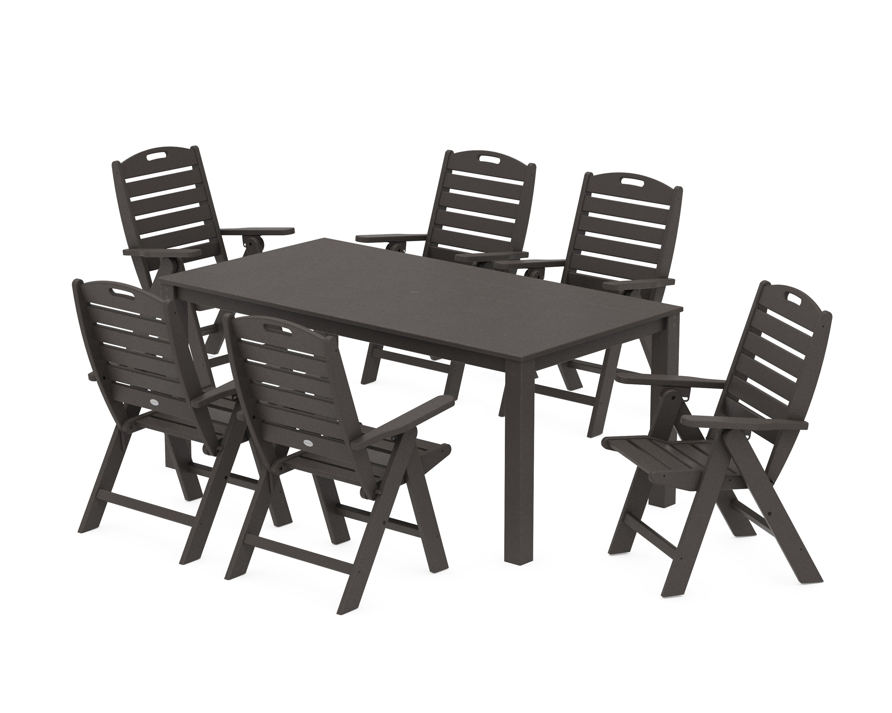 Nautical Folding Highback Chair 7-Piece Parsons Dining Set in Vintage Coffee