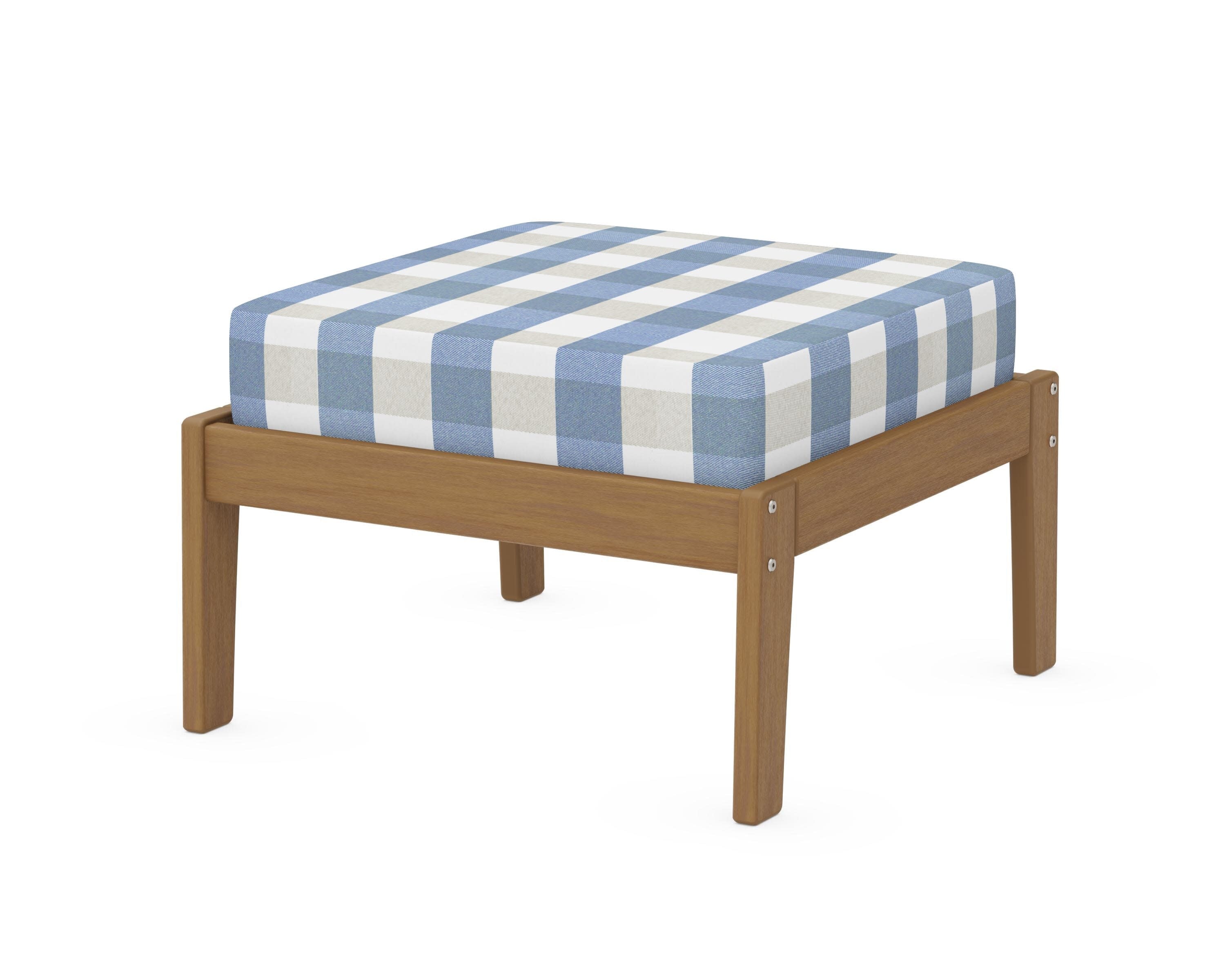 Deep Seating Ottoman in Natural / Buffalo Plaid Sky Blue