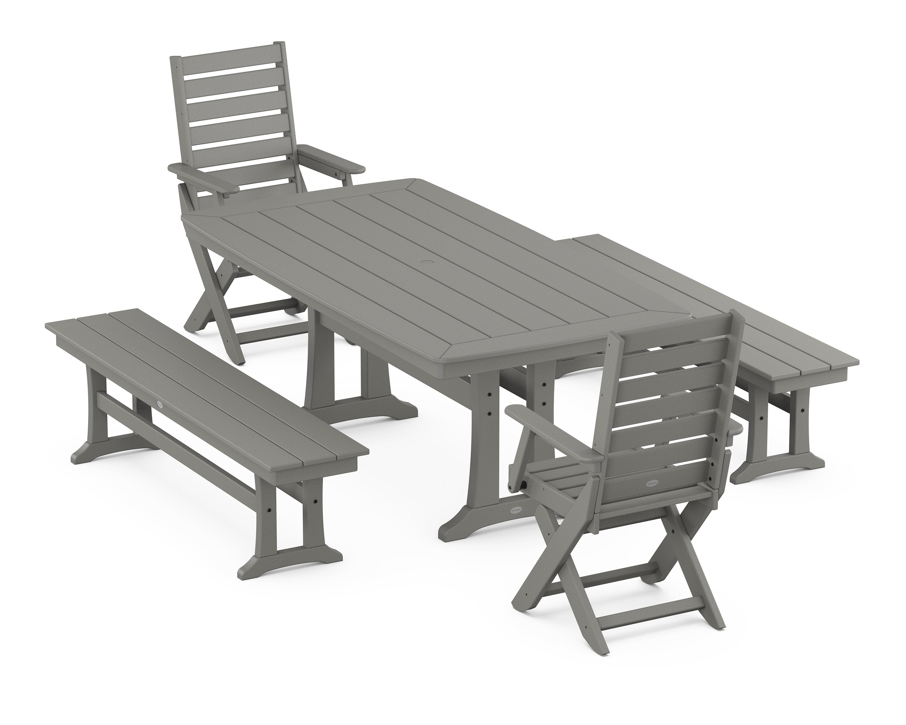 Captain Folding Chair 5-Piece Dining Set with Trestle Legs in Slate Grey