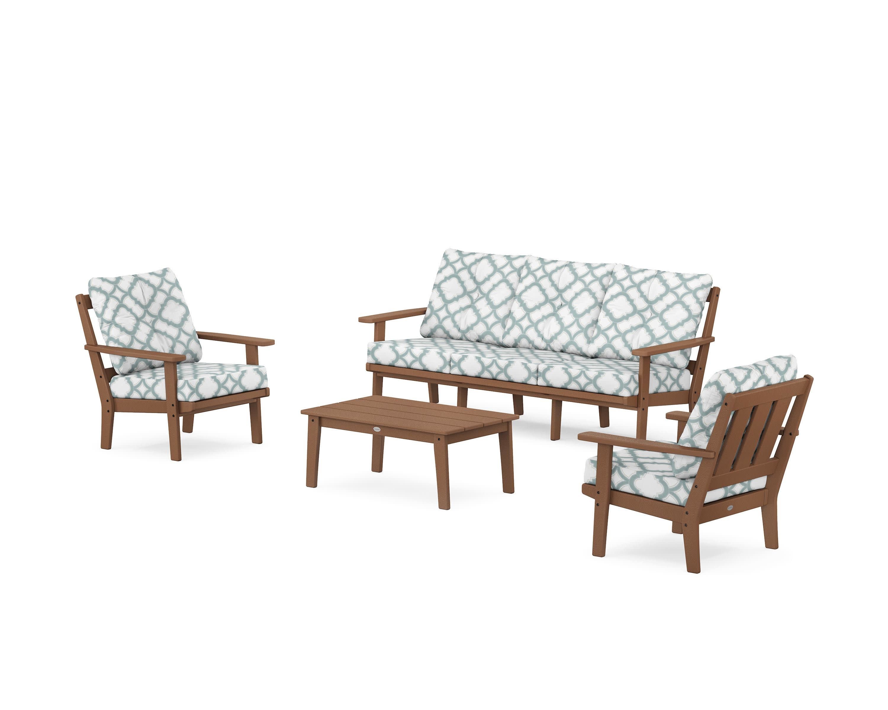 Oxford 4-Piece Deep Seating Set with Sofa in Teak / Trellis Glacier Spa