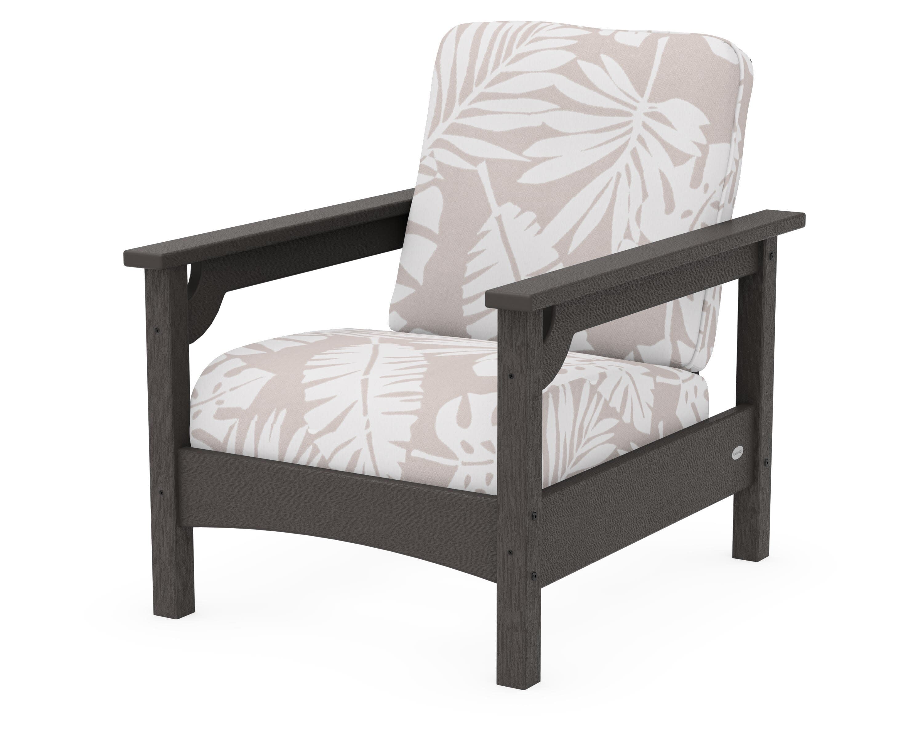 Club Chair in Vintage Coffee / Leaf Dune Burlap