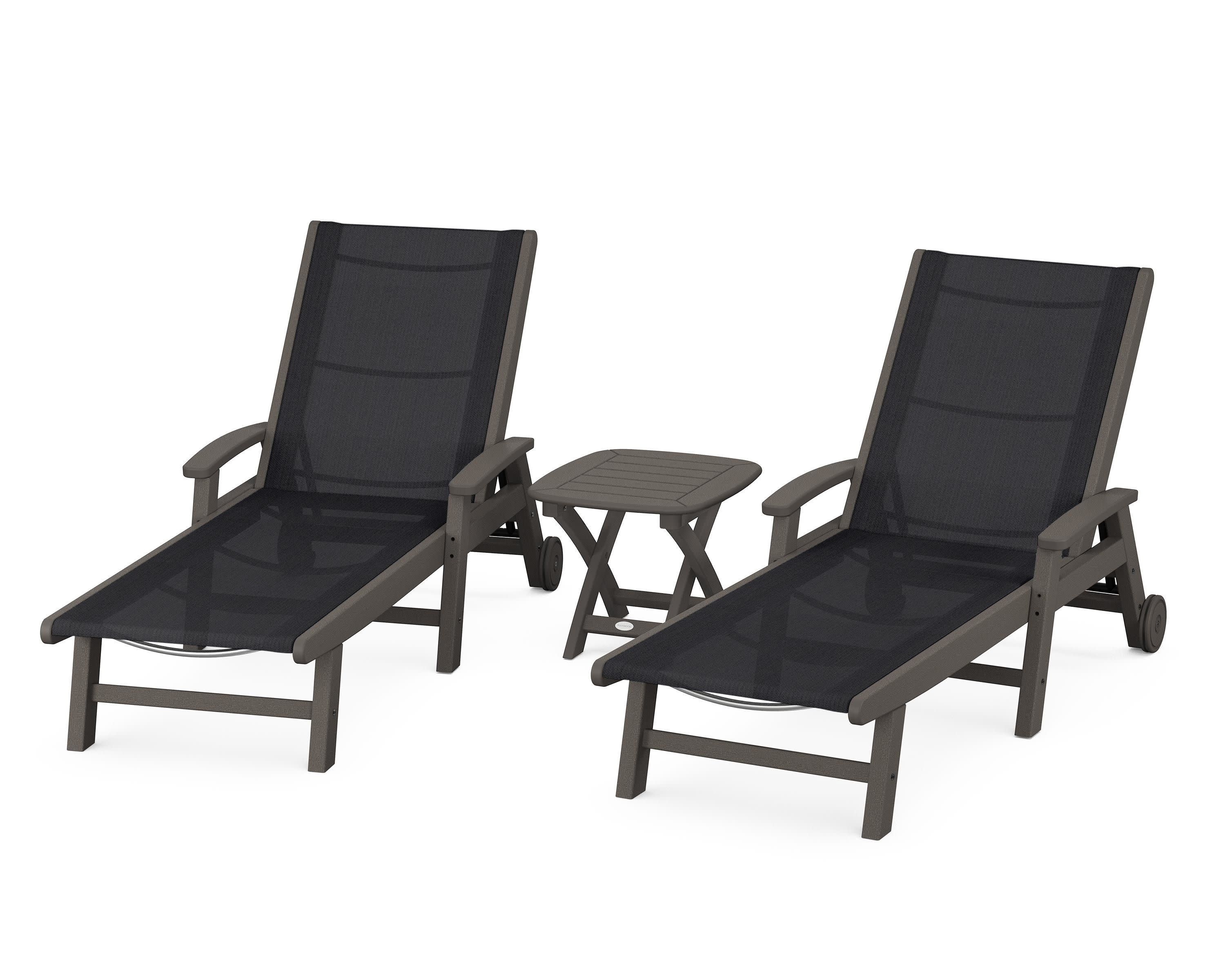 Coastal 3-Piece Wheeled Chaise Set in Vintage Coffee / Black Sling