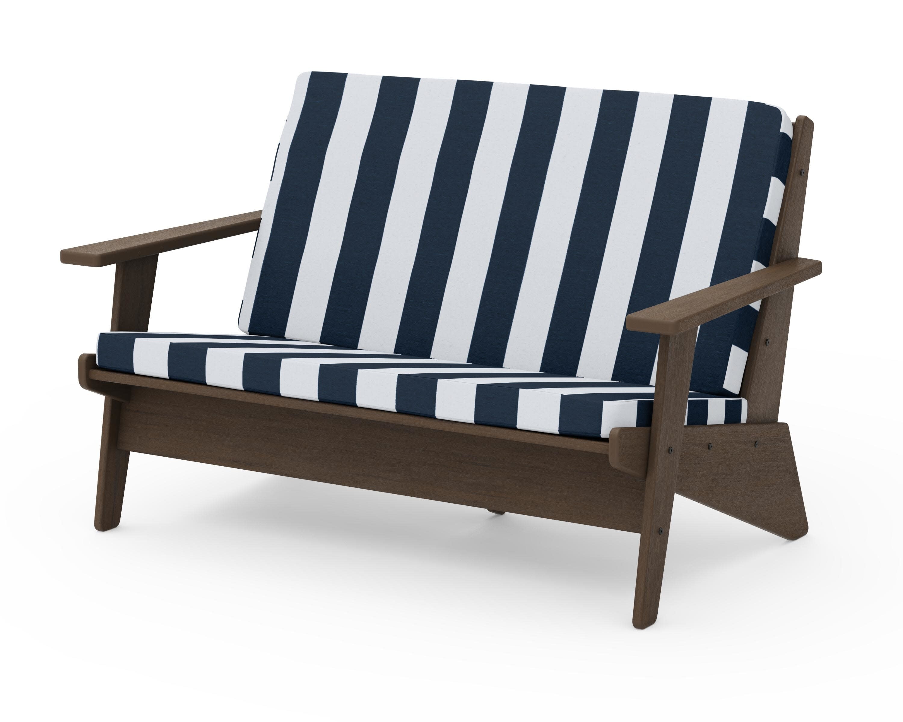 Riviera Modern Lounge Loveseat in Kona / Cabana Stripe Marine Indigo