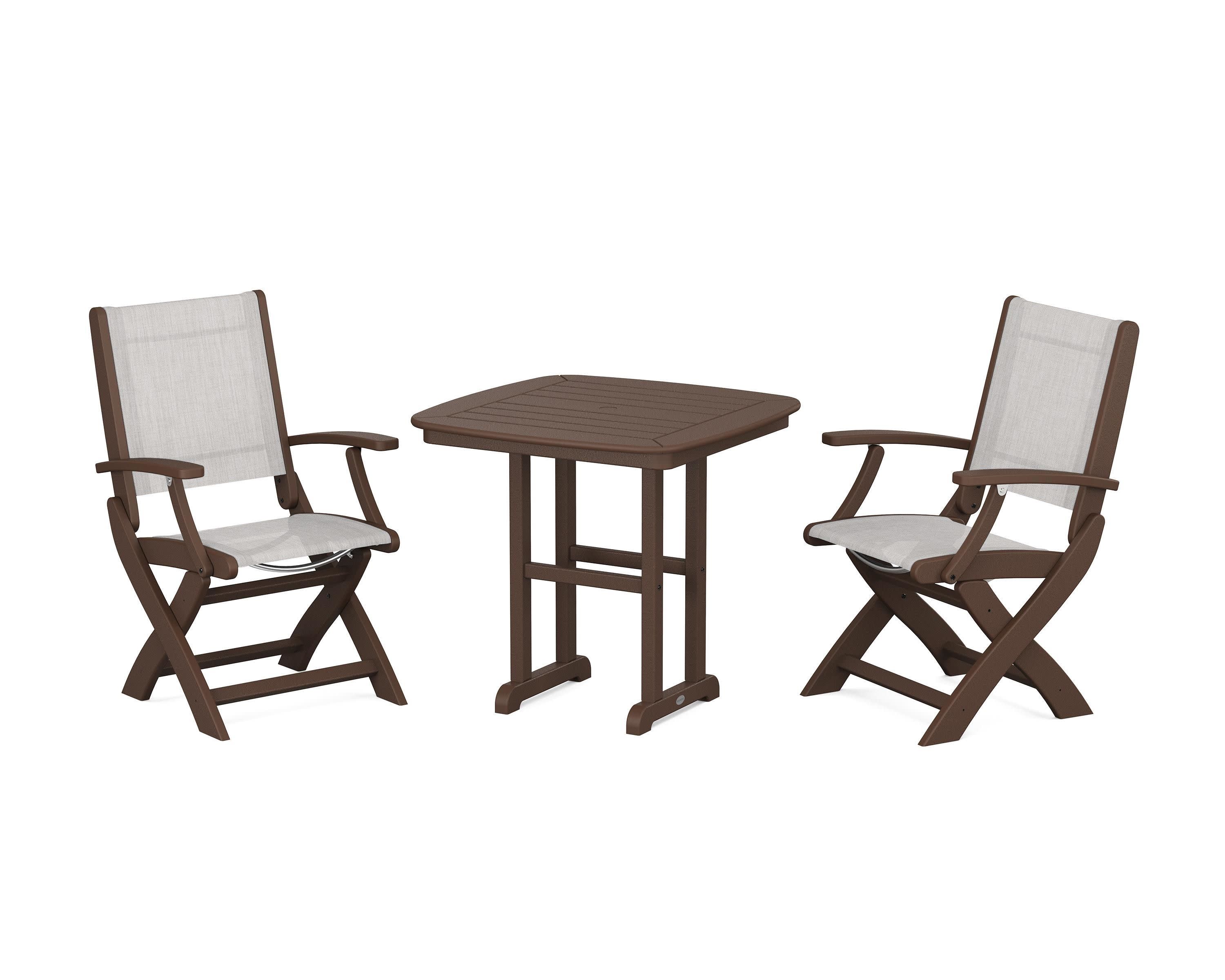 Coastal Folding Chair 3-Piece Dining Set in Mahogany / Parchment Sling