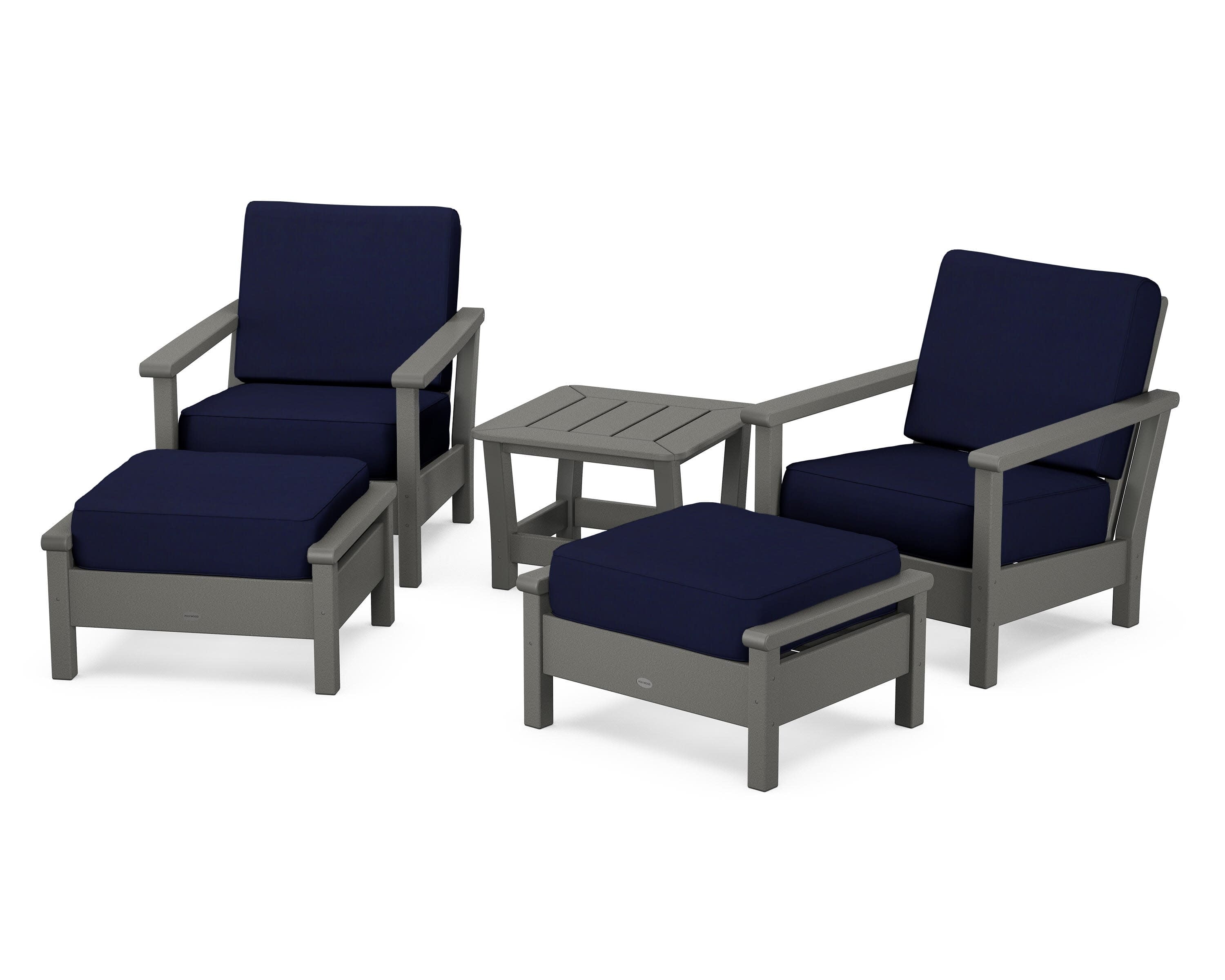 Harbour 5-Piece Deep Seating Chair Set in Slate Grey / Navy