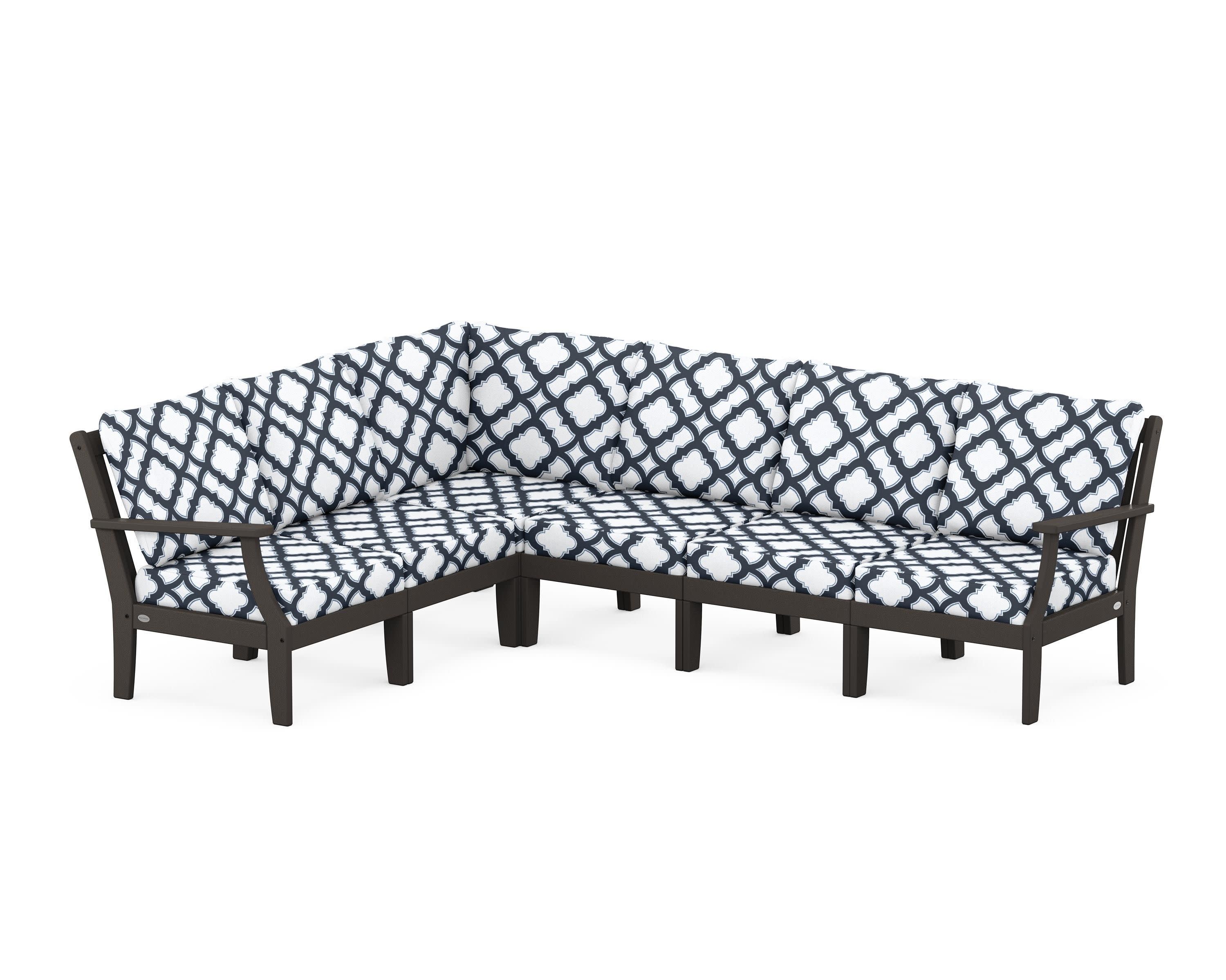 Braxton Modular 6-Piece Deep Seating Set in Vintage Coffee / Trellis Marine Indigo
