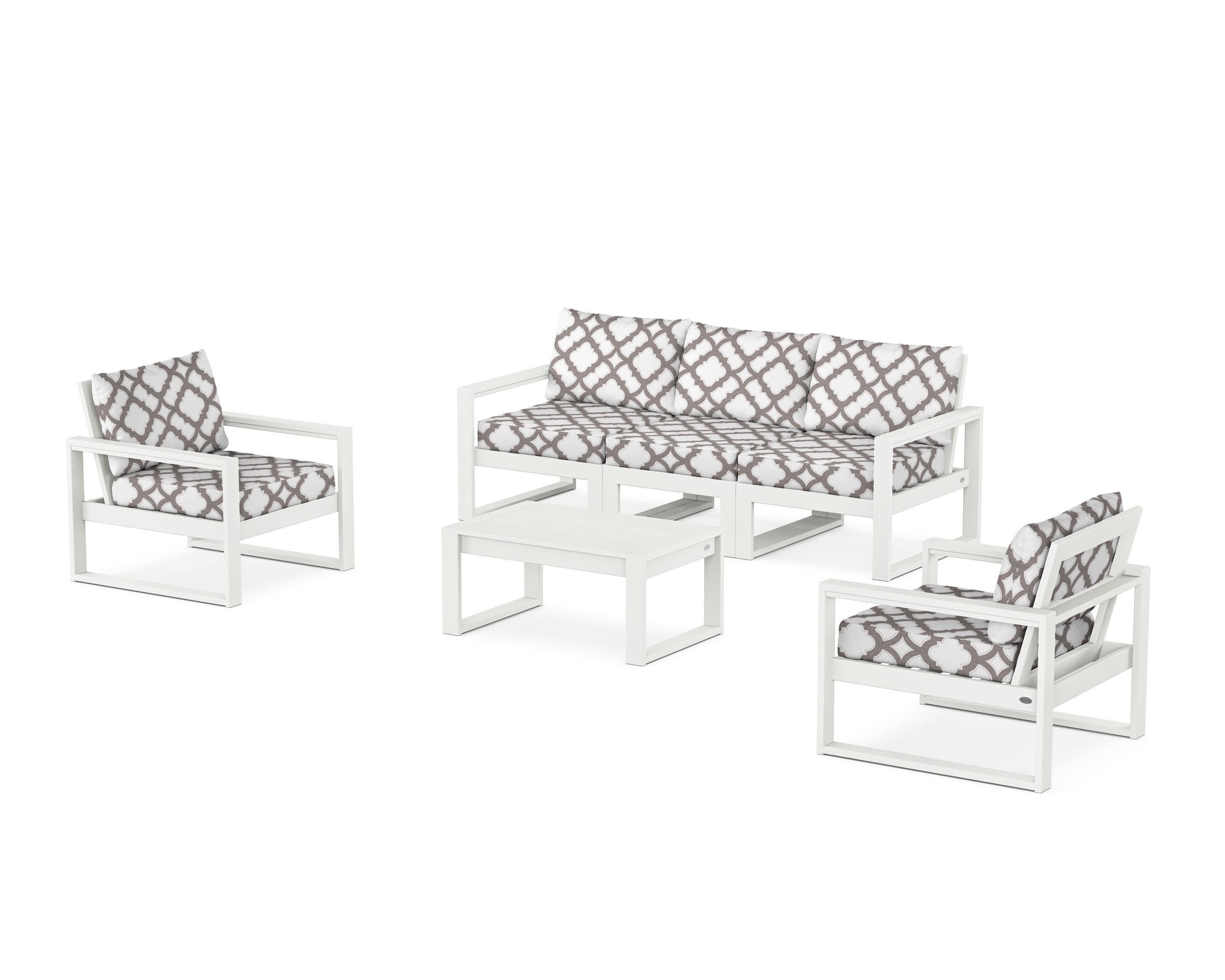 EDGE Sectional 4-Piece Deep Seating Set with Sofa in Vintage White / Trellis Grey Mist