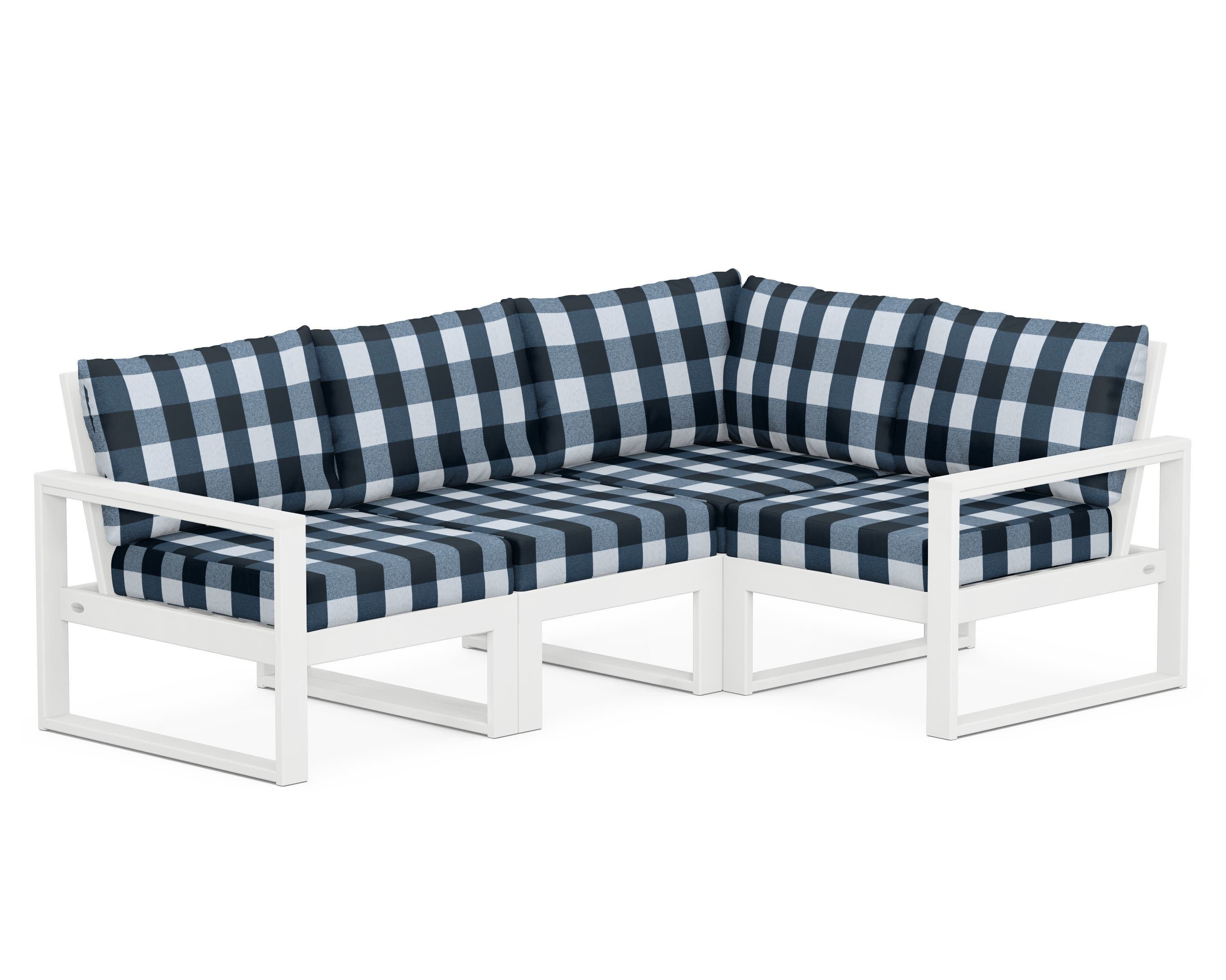 EDGE 4-Piece Modular Deep Seating Set in White / Buffalo Plaid Marine Indigo