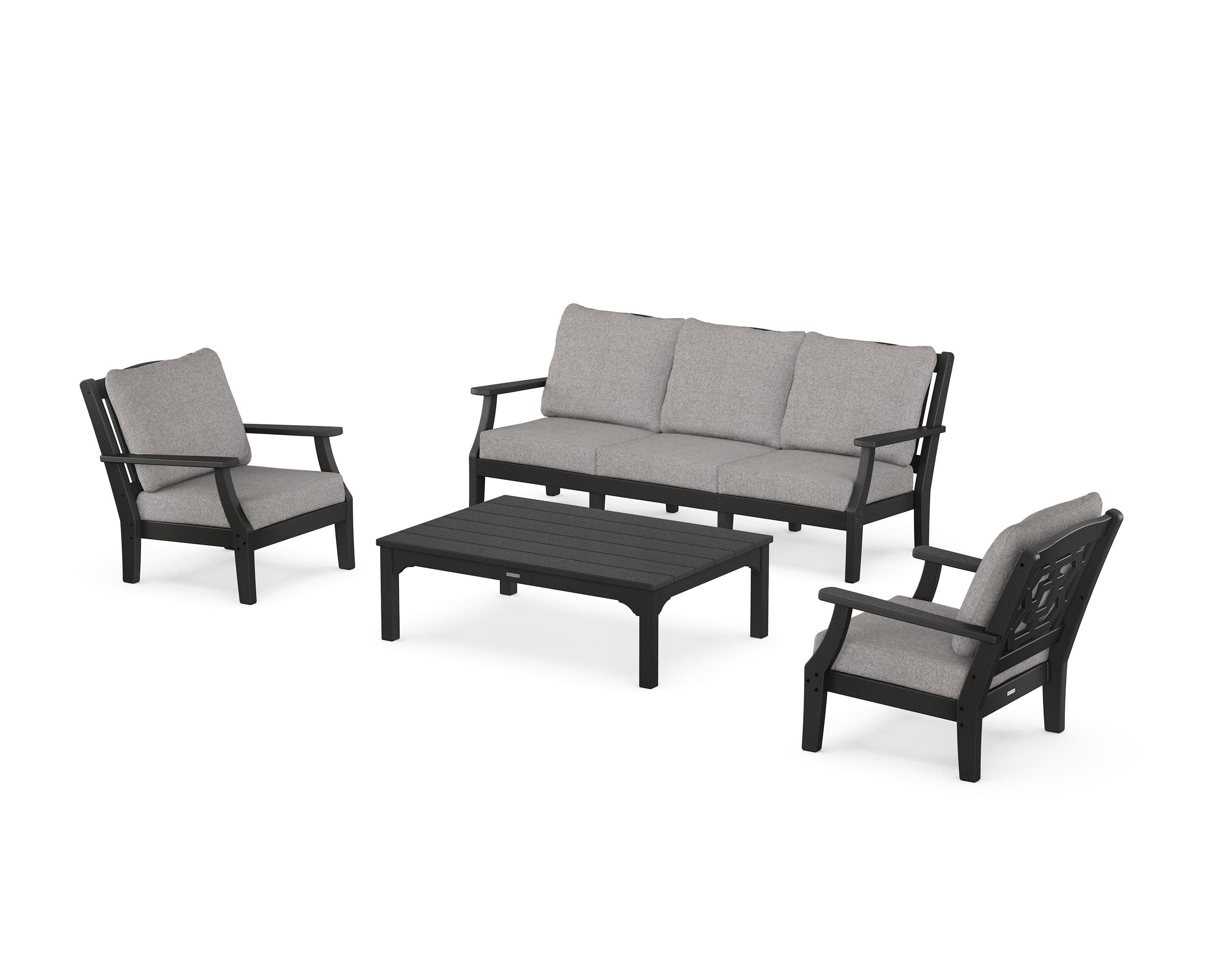 Chinoiserie 4-Piece Deep Seating Set with Sofa in Black / Grey Mist
