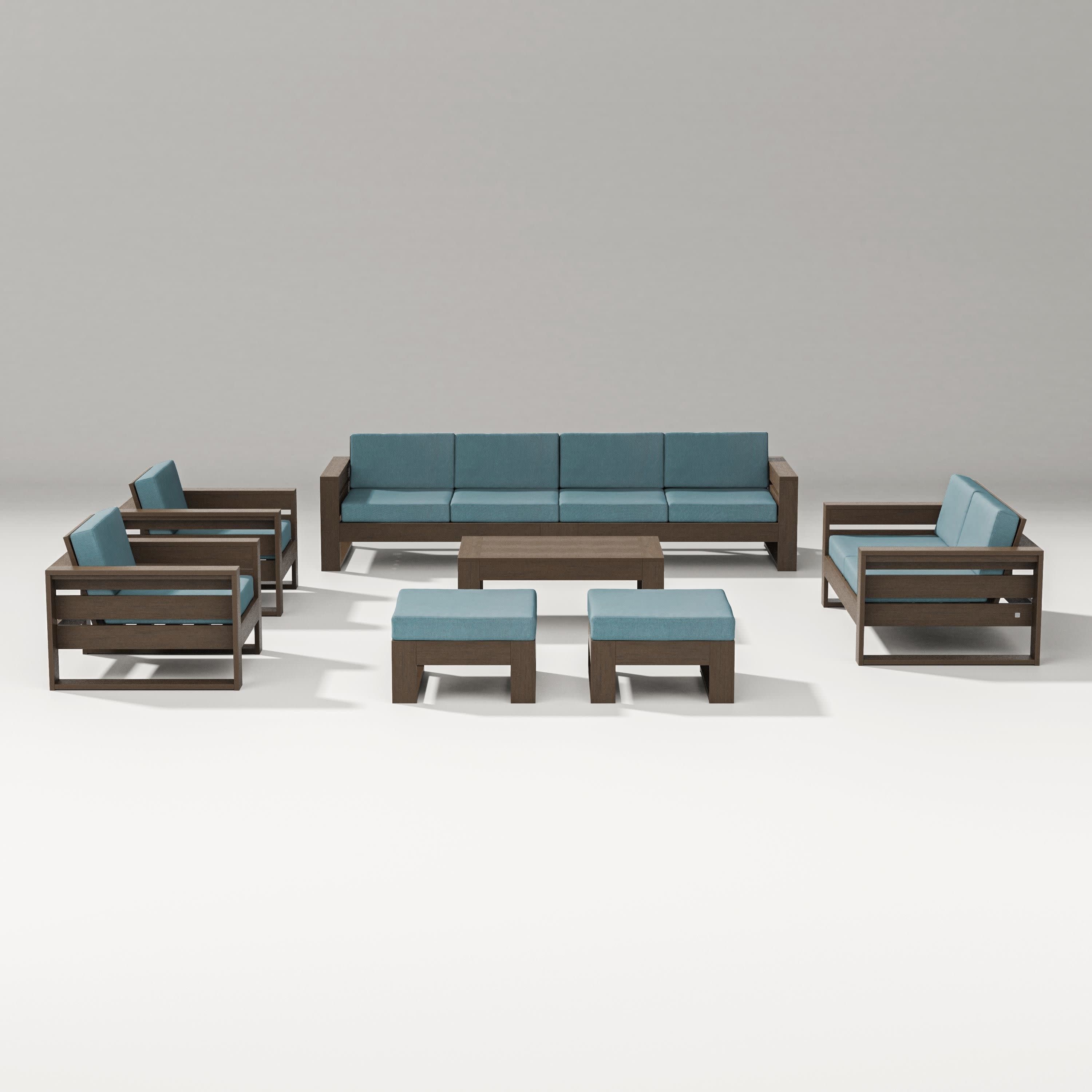 Latitude 8-Piece Lounge Sofa Set in Kona / Ocean Teal
