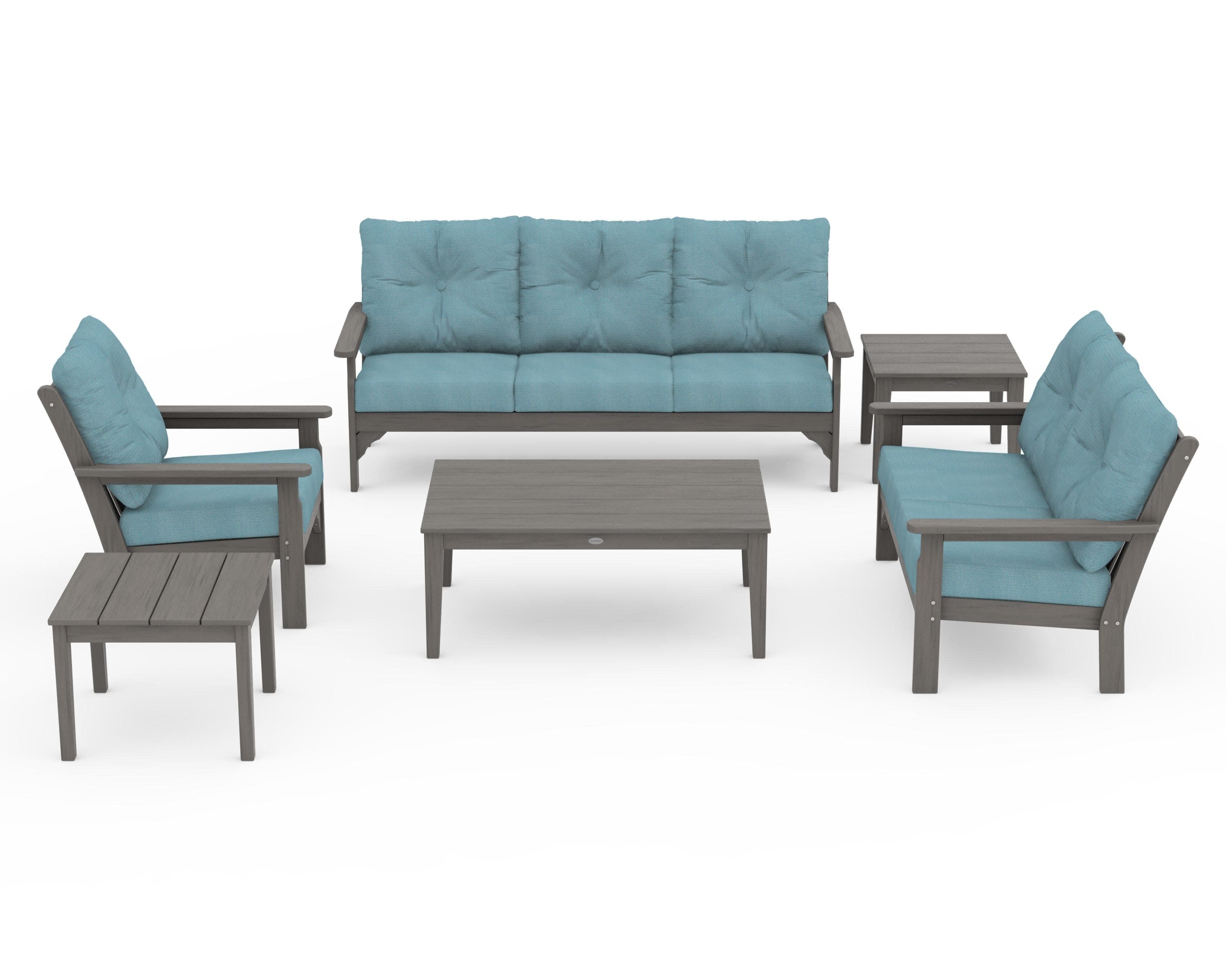 Vineyard 6-Piece Deep Seating Set in Driftwood / Lattice Sky Blue