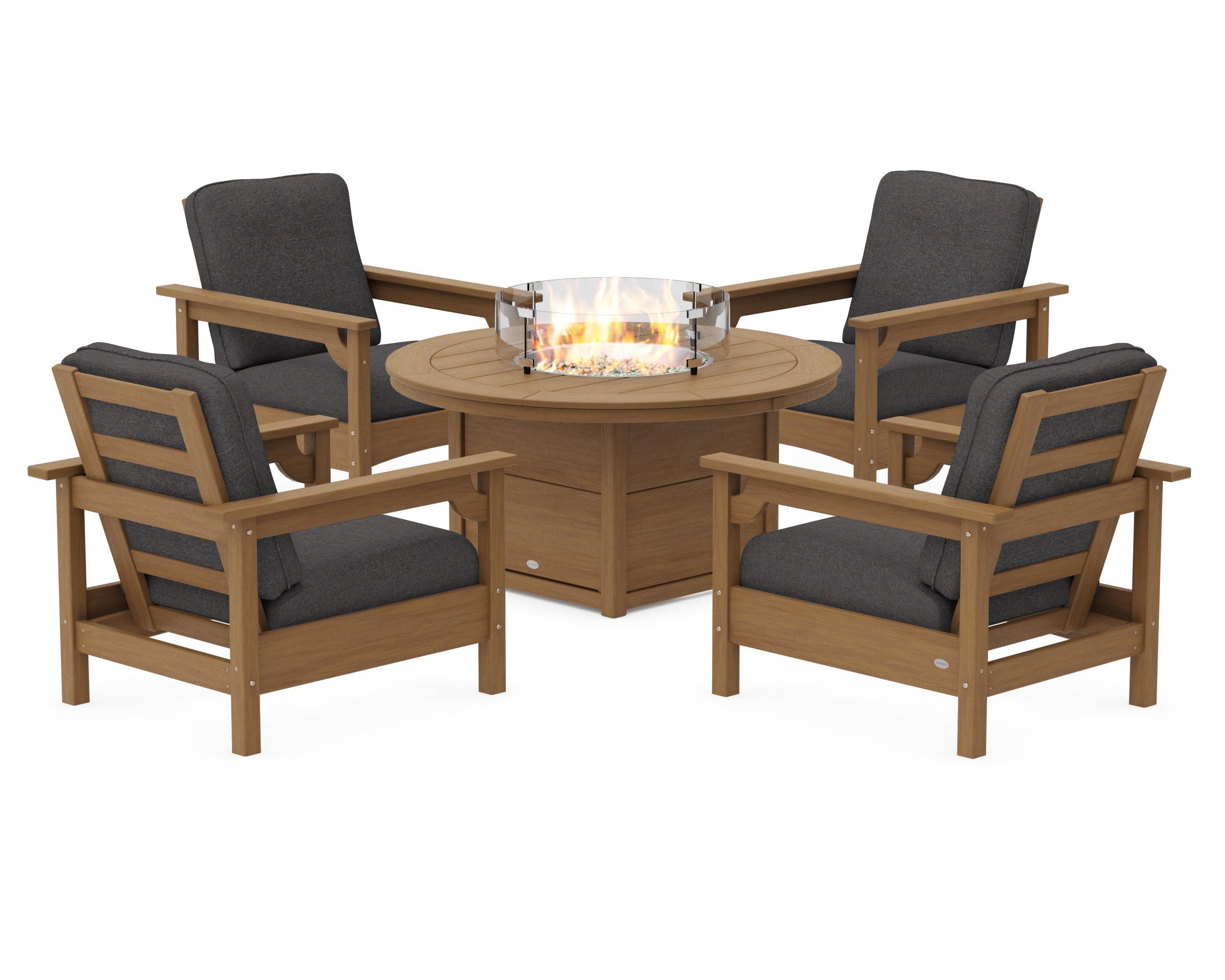 Club 5-Piece Conversation Set with Fire Pit Table in Natural / Ash Charcoal