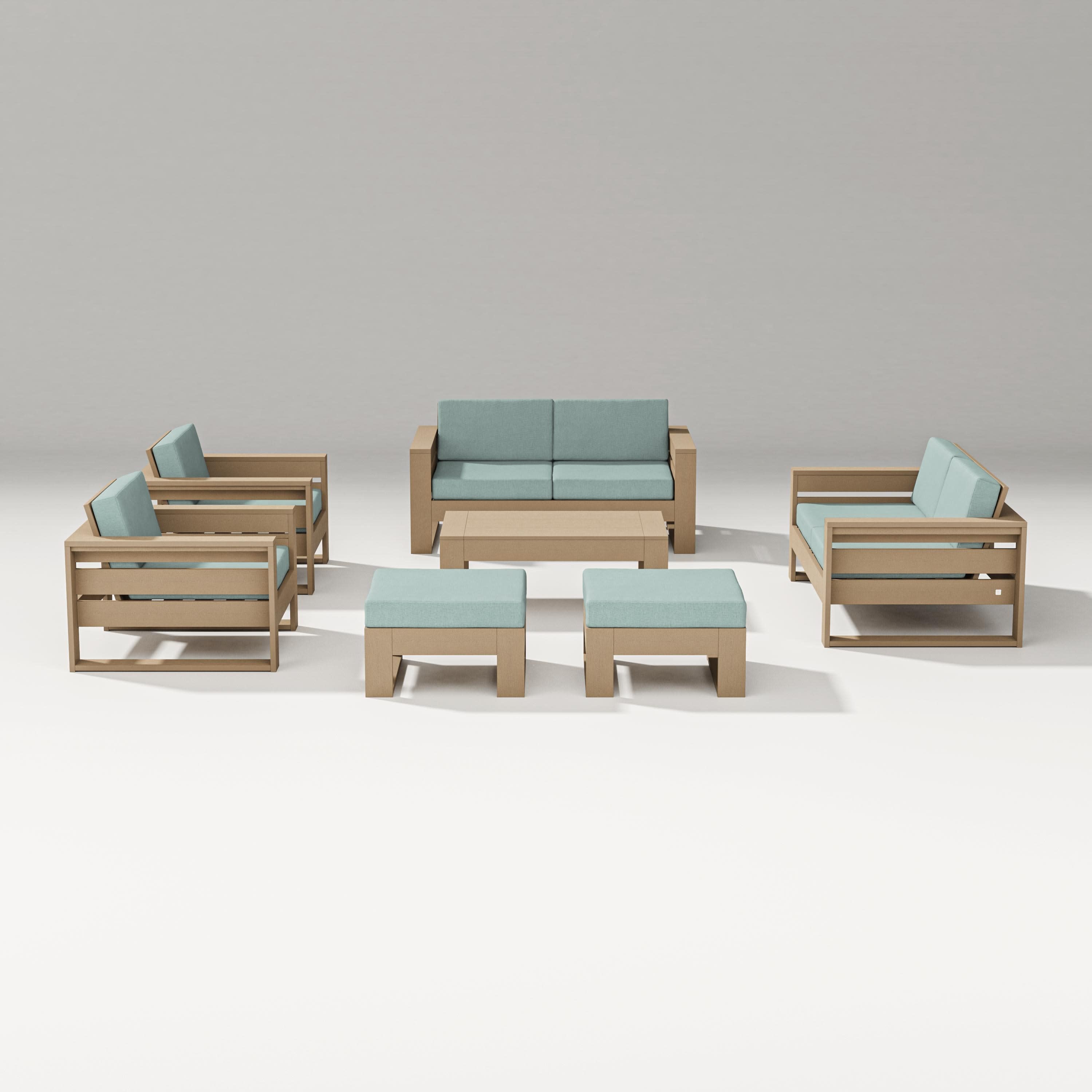 Latitude 7-Piece Lounge Loveseat Set in Vintage Sahara / Glacier Spa