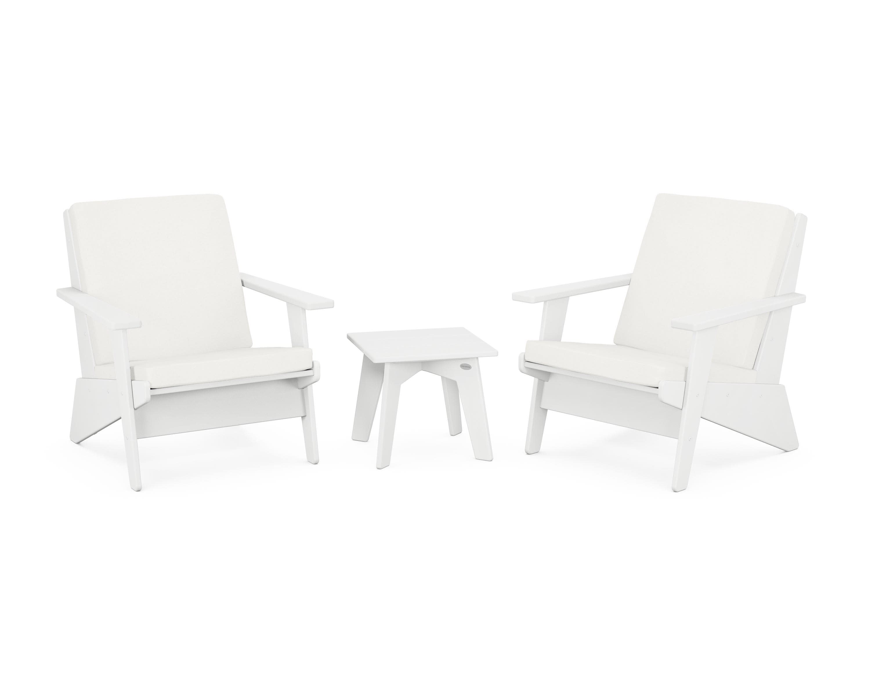 Riviera Modern Lounge 3-Piece Set in White / Natural Linen