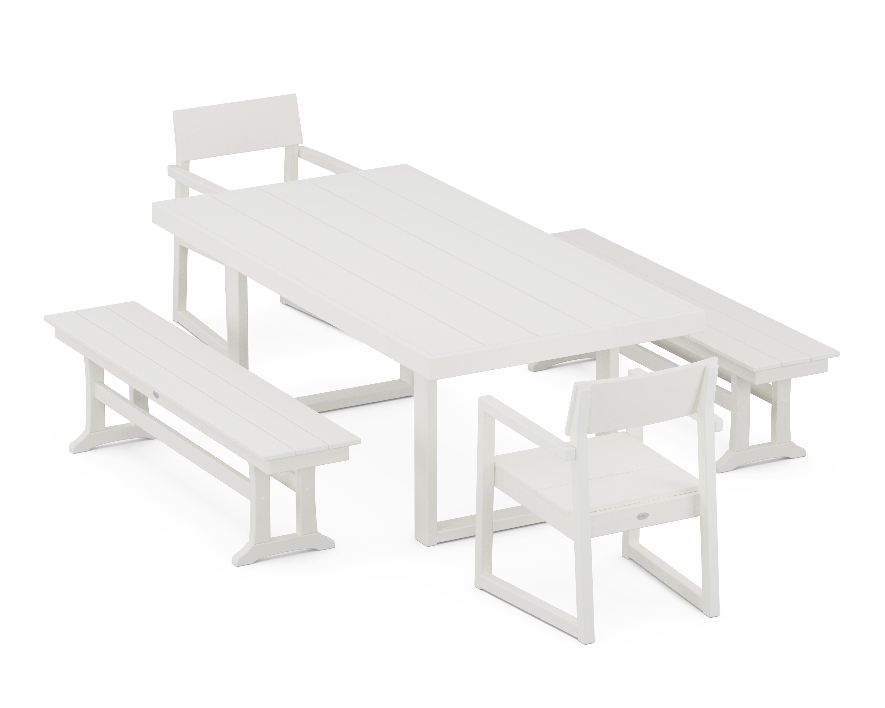 EDGE 5-Piece Dining Set with Benches in Vintage White