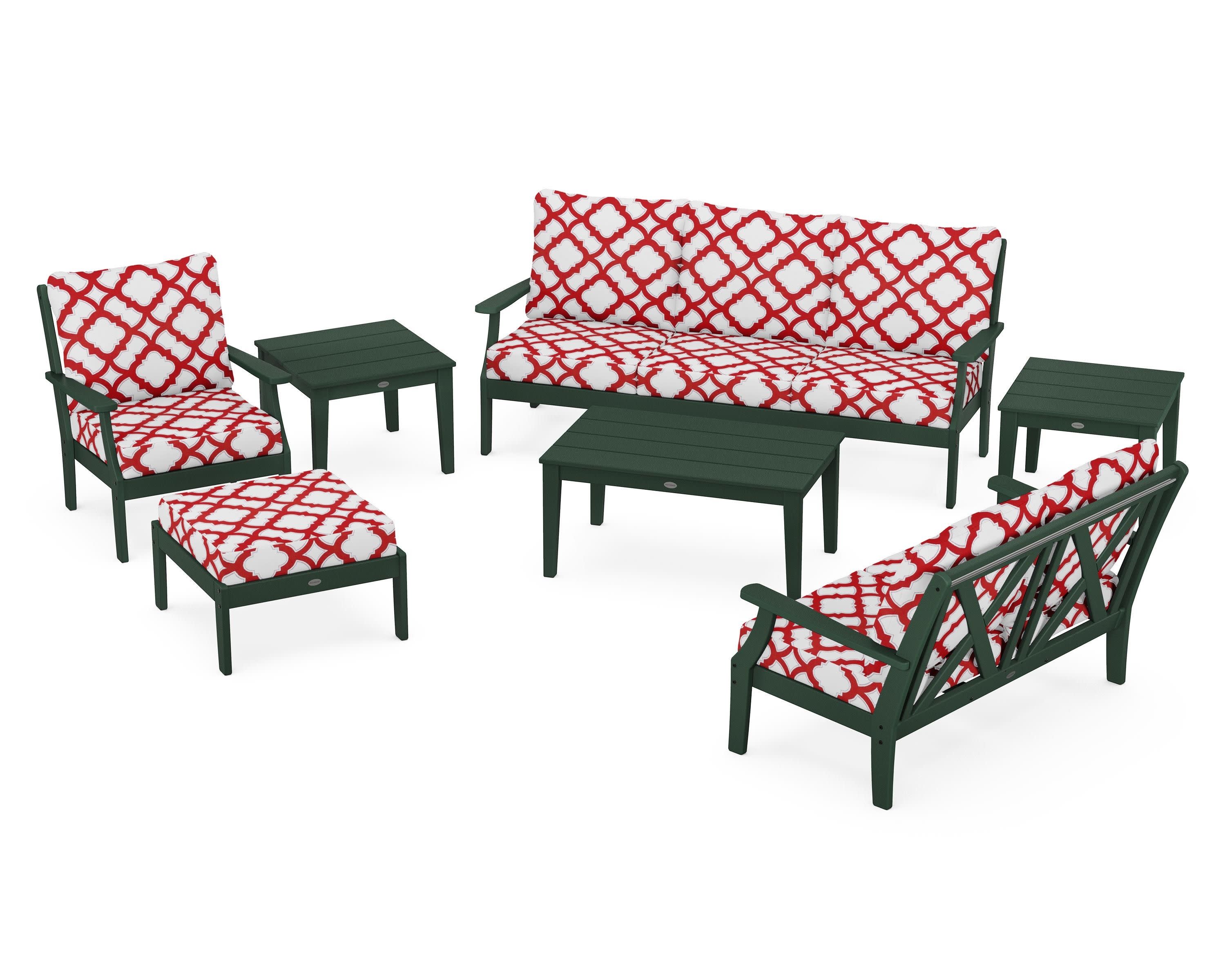 Braxton 7-Piece Deep Seating Set in Green / Trellis Crimson
