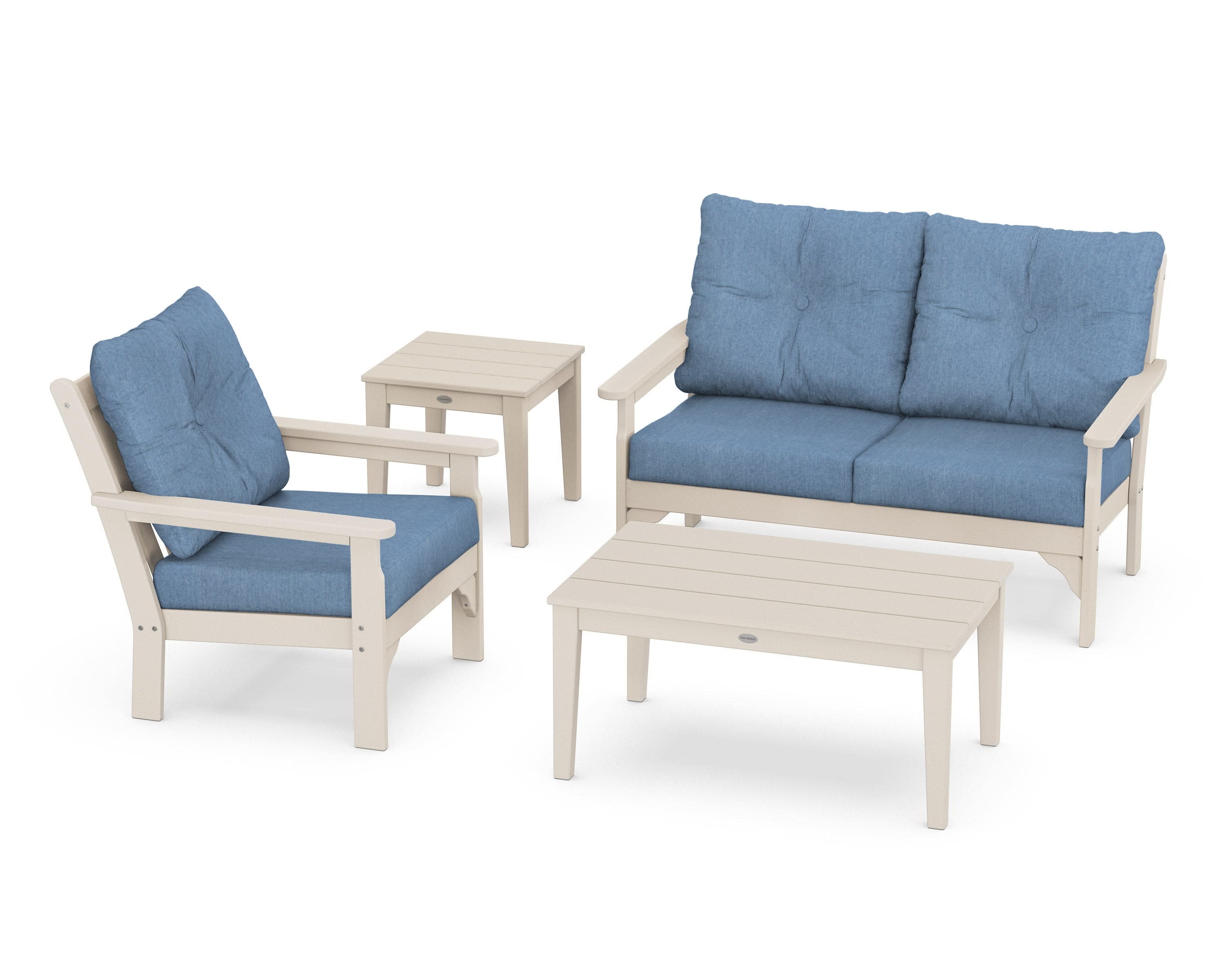 Vineyard 4-Piece Deep Seating Set in Sand / Sky Blue