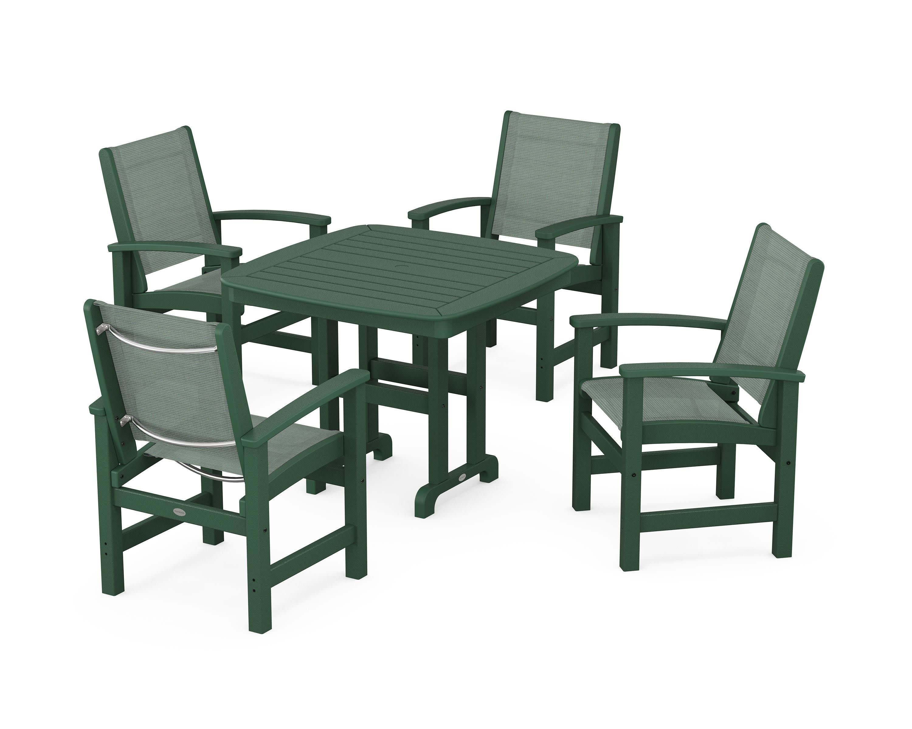 Coastal 5-Piece Dining Set in Green / Dupioni Sea Mist Sling