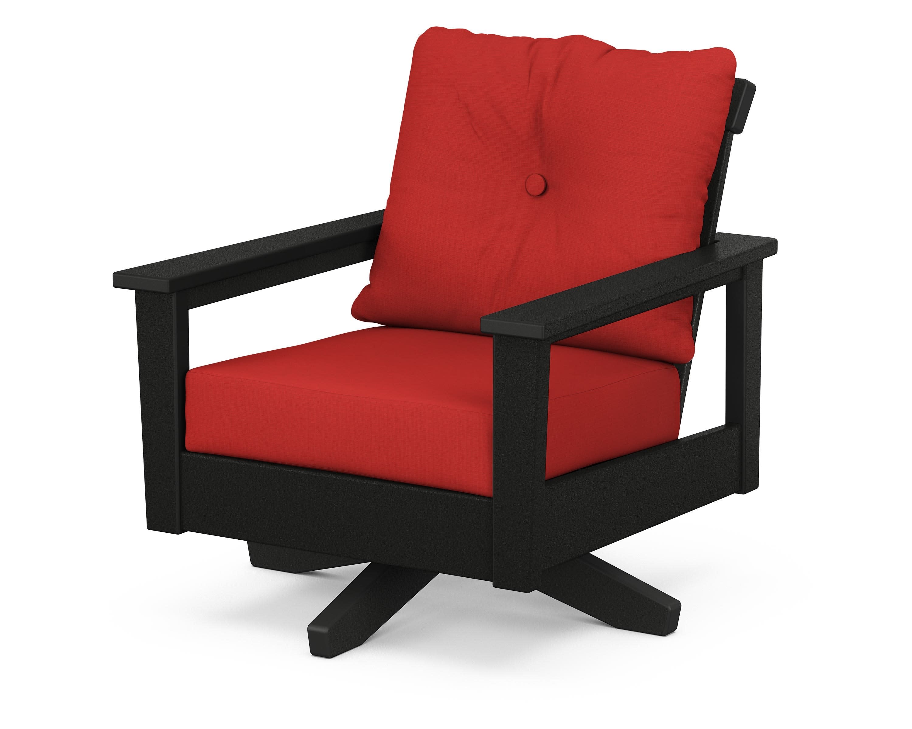Prescott Deep Seating Swivel Chair in Black / Crimson Linen