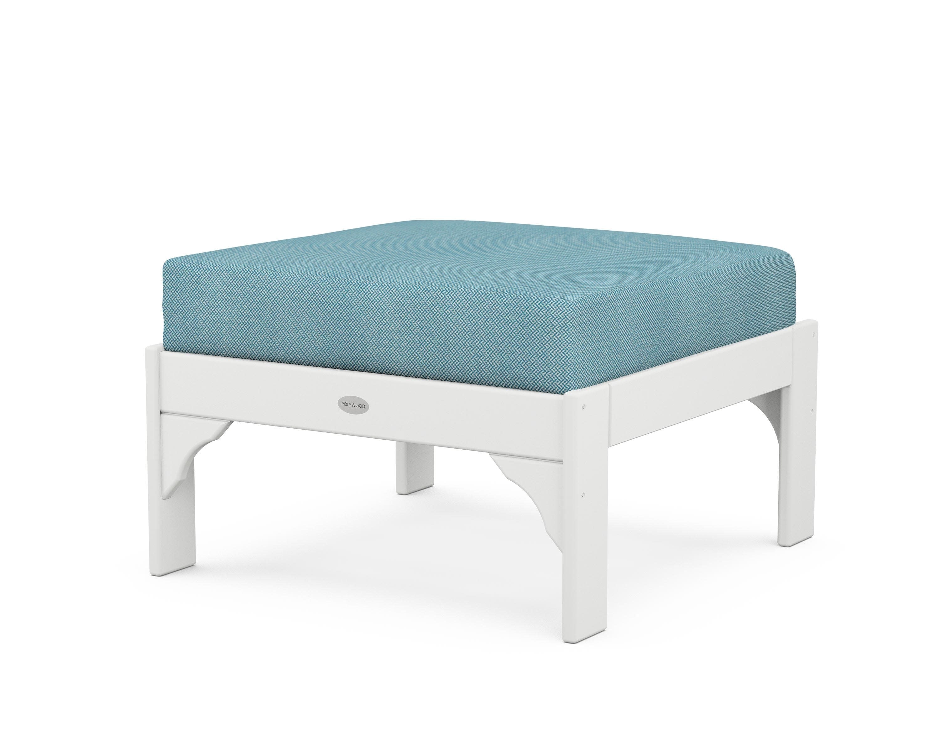 Vineyard Deep Seating Ottoman in White / Lattice Sky Blue