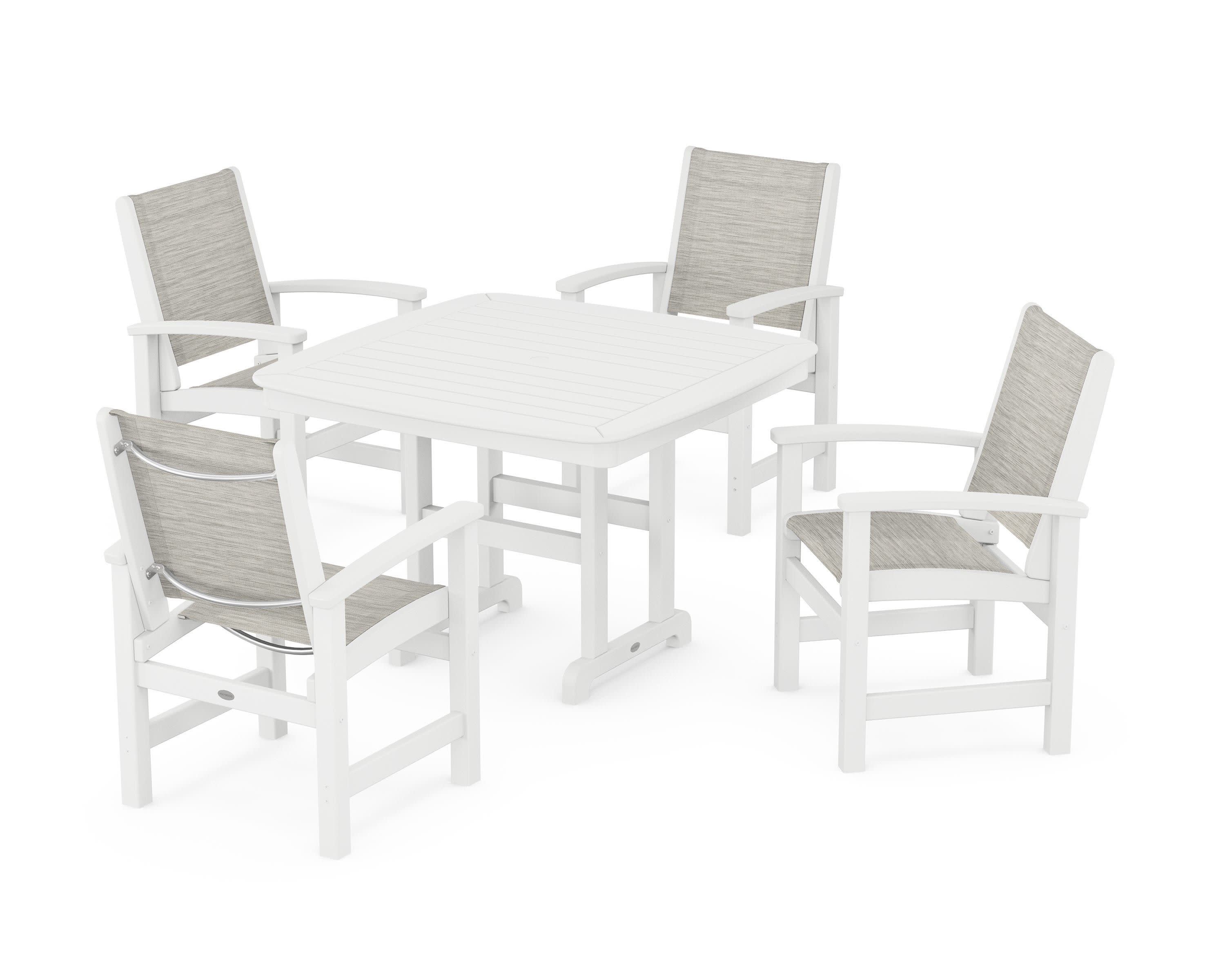 Coastal 5-Piece Dining Set in White / Birch Sling