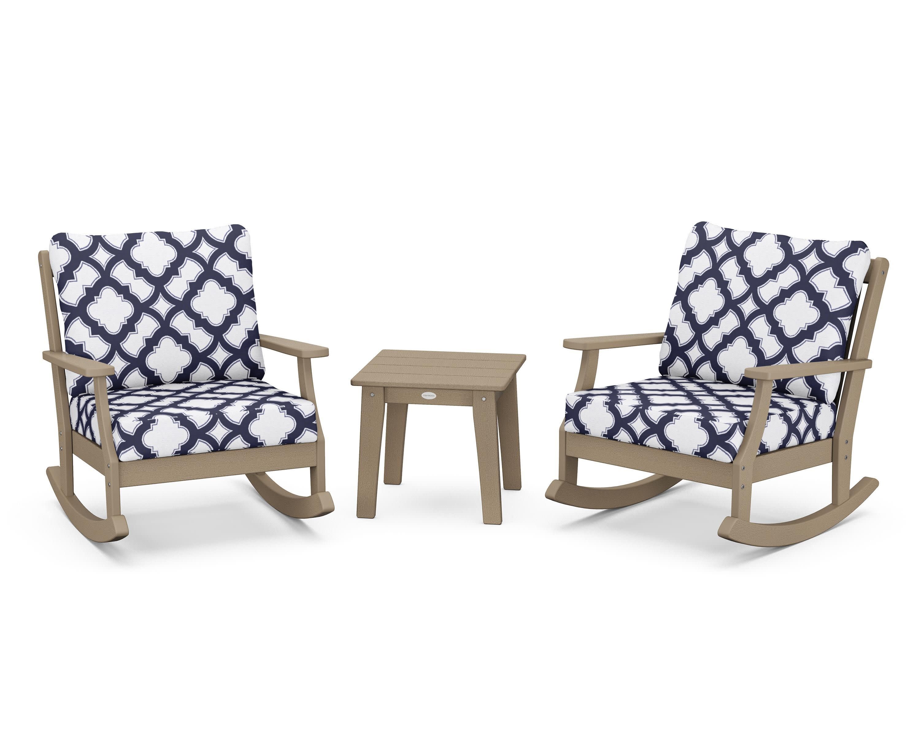 Braxton 3-Piece Deep Seating Rocker Set in Vintage Sahara / Trellis Navy