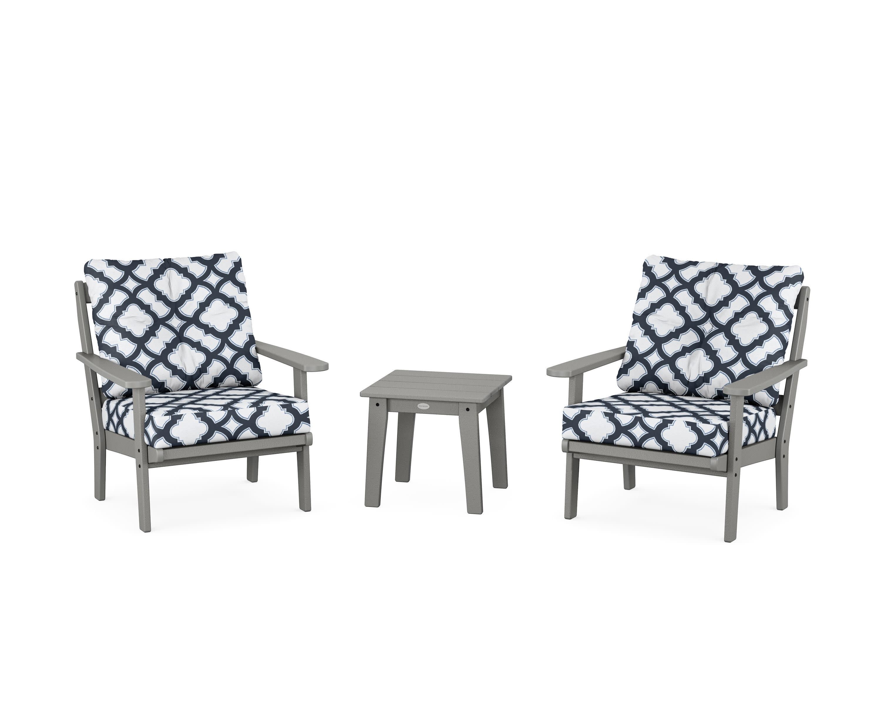 Mission 3-Piece Deep Seating Set in Slate Grey / Trellis Marine Indigo